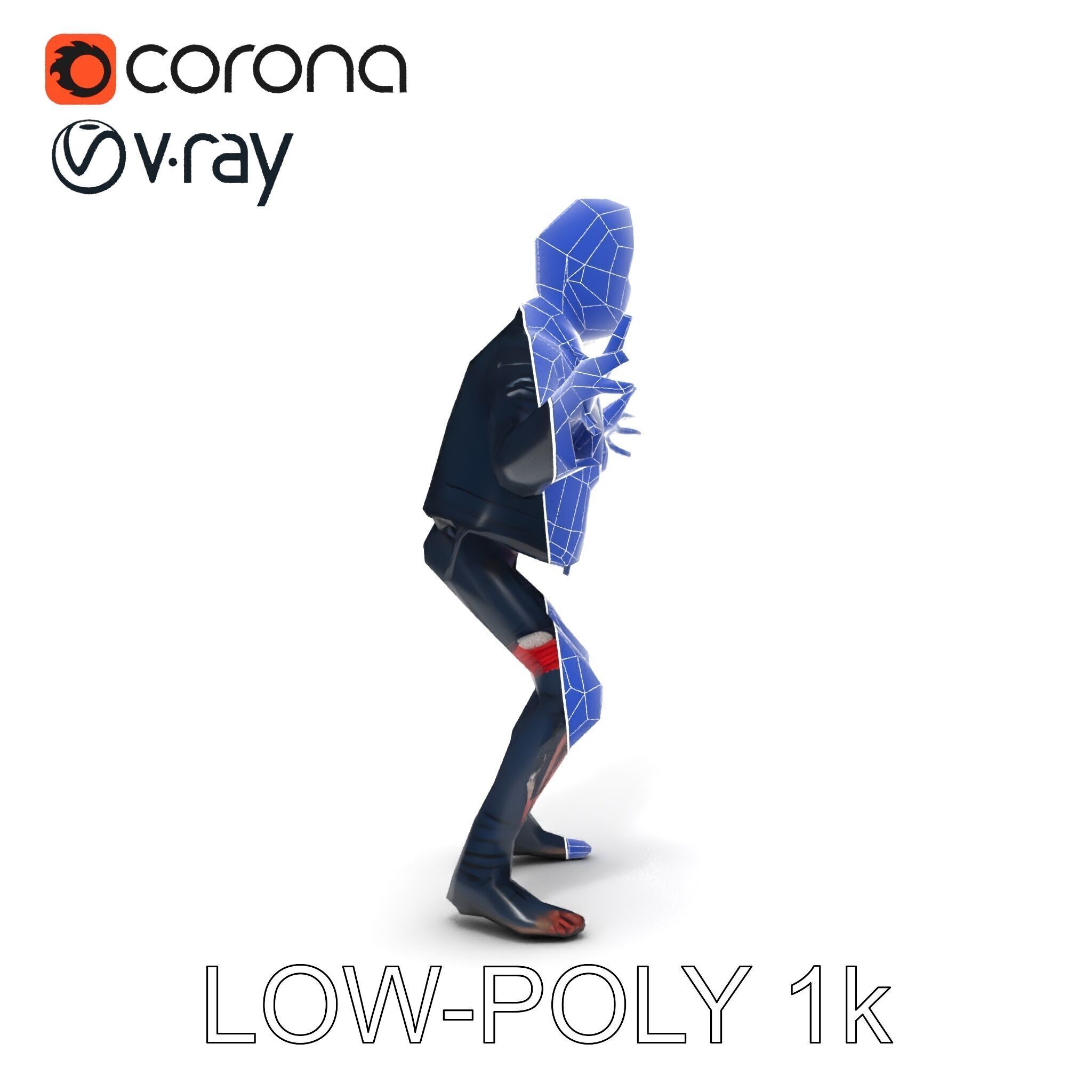 Undead Punk Zombie with Ripped Clothing and Spiked Hair in TPose Low-poly 3D model_22