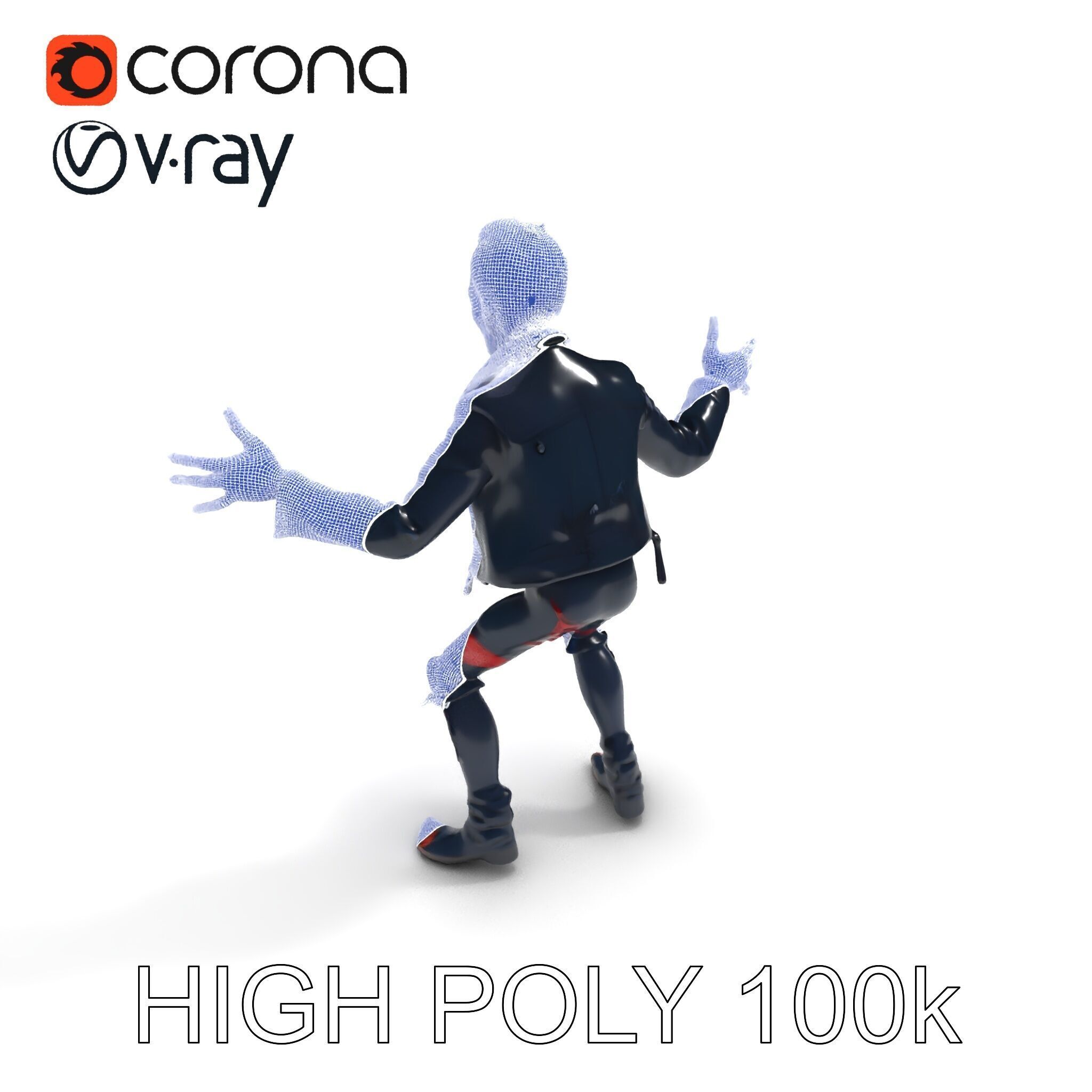 Undead Punk Zombie with Ripped Clothing and Spiked Hair in TPose Low-poly 3D model_20
