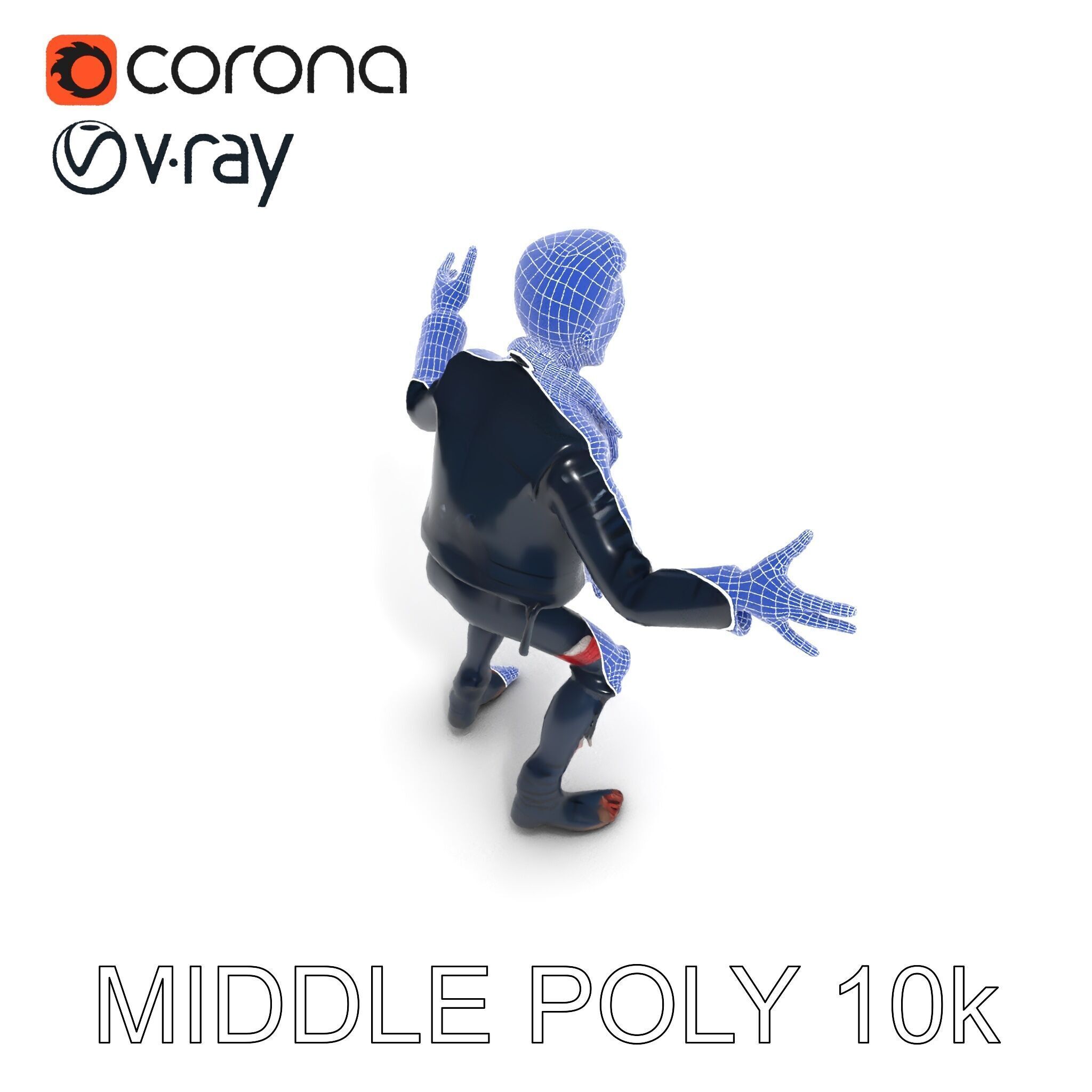 Undead Punk Zombie with Ripped Clothing and Spiked Hair in TPose Low-poly 3D model_29