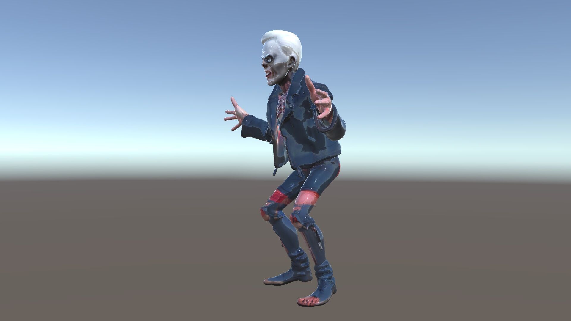 Undead Punk Zombie with Ripped Clothing and Spiked Hair in TPose Low-poly 3D model_5