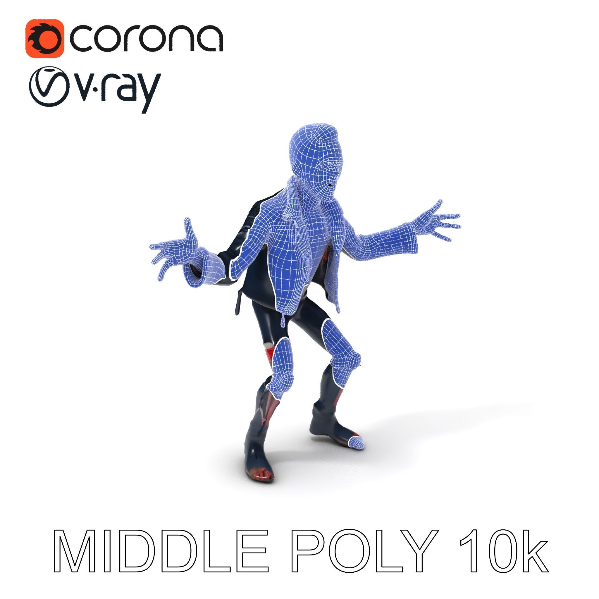 Undead Punk Zombie with Ripped Clothing and Spiked Hair in TPose Low-poly 3D model_26