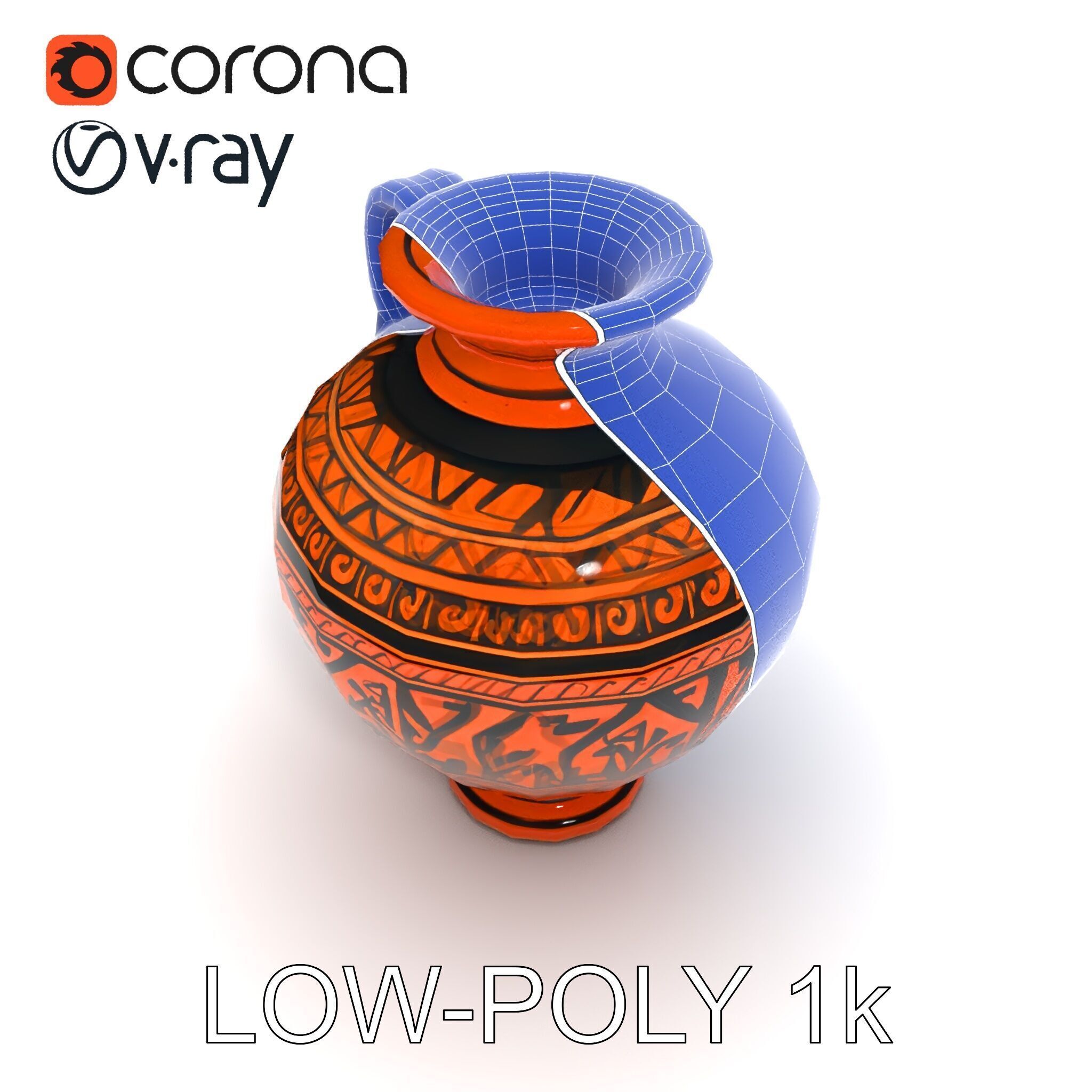 Ancient Greek Vase Model Pack with Ornate Patterns Low-poly 3D model_12