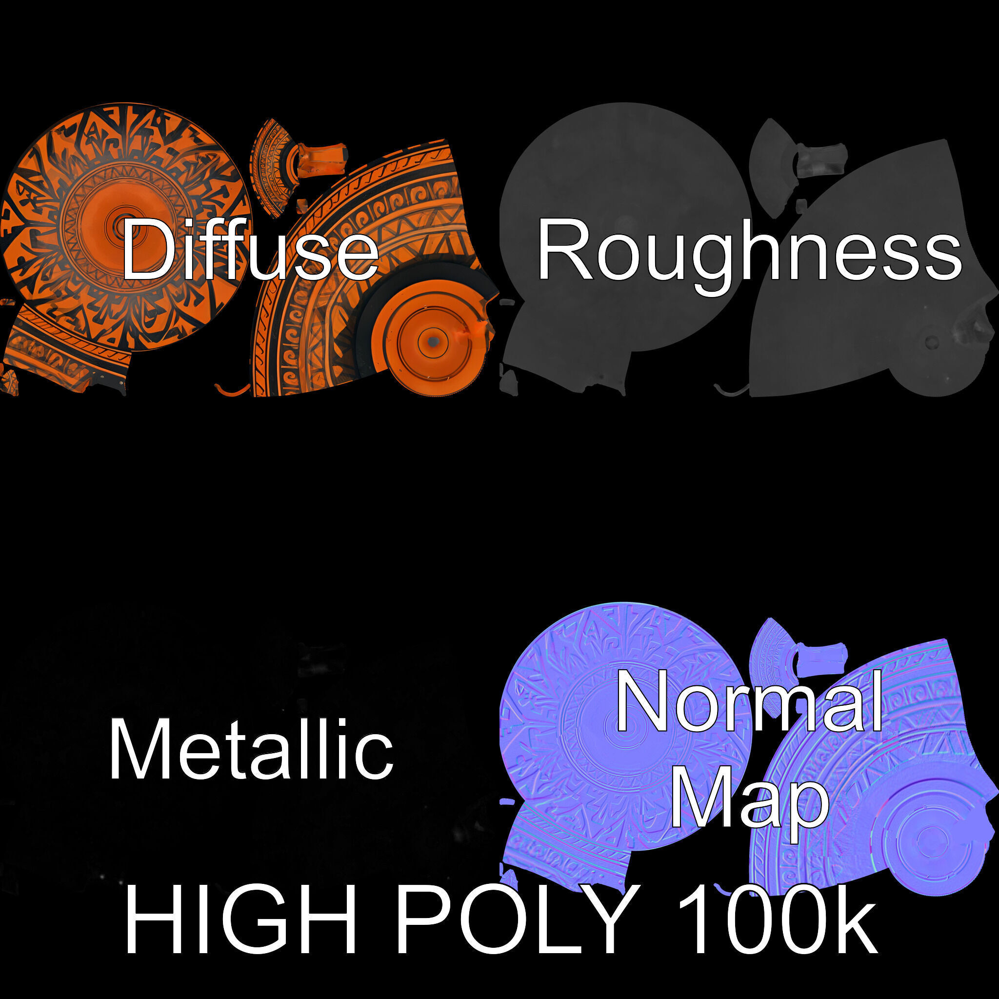 Ancient Greek Vase Model Pack with Ornate Patterns Low-poly 3D model_2