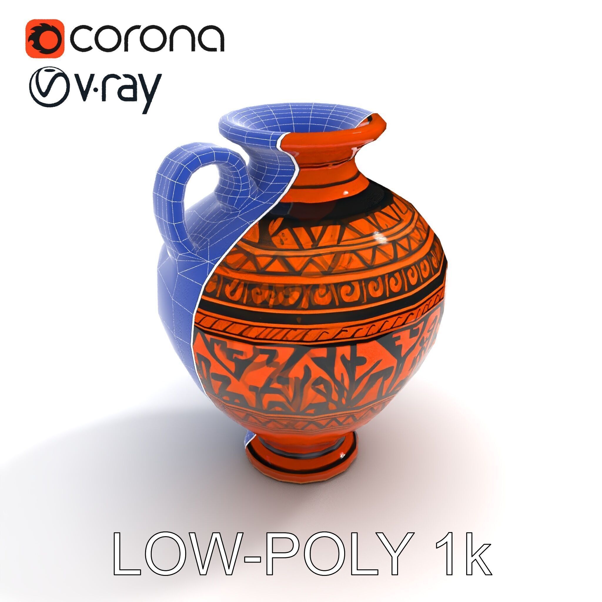 Ancient Greek Vase Model Pack with Ornate Patterns Low-poly 3D model_15