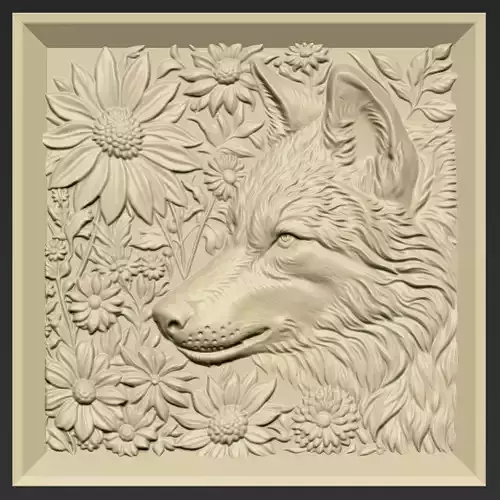 Wolf Head and Flowers A51 3D print model