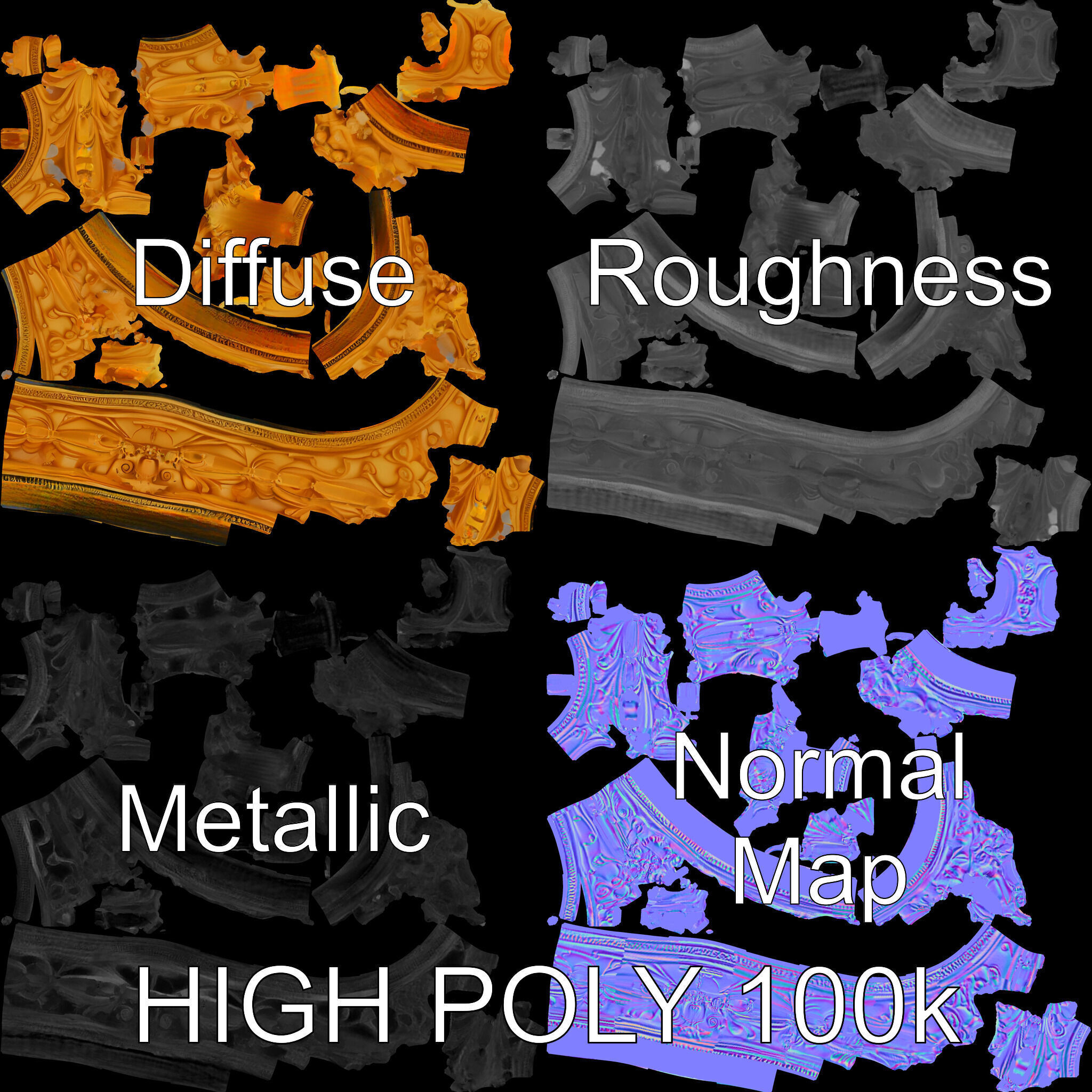 Baroque Ornate Mirror Frame D Model Pack Low-poly 3D model_2