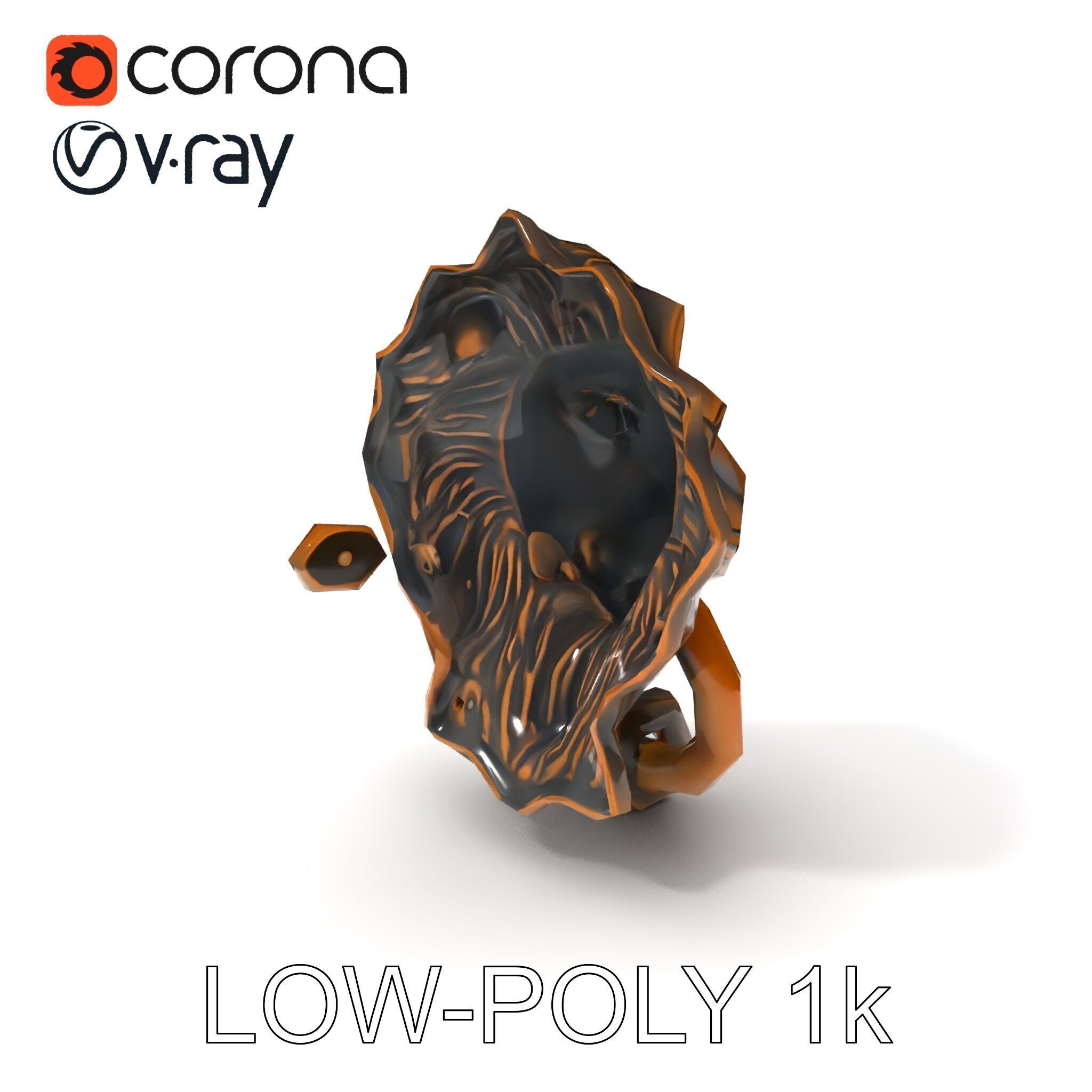 Lion Head Door Knocker Model Pack Low-poly 3D model_7