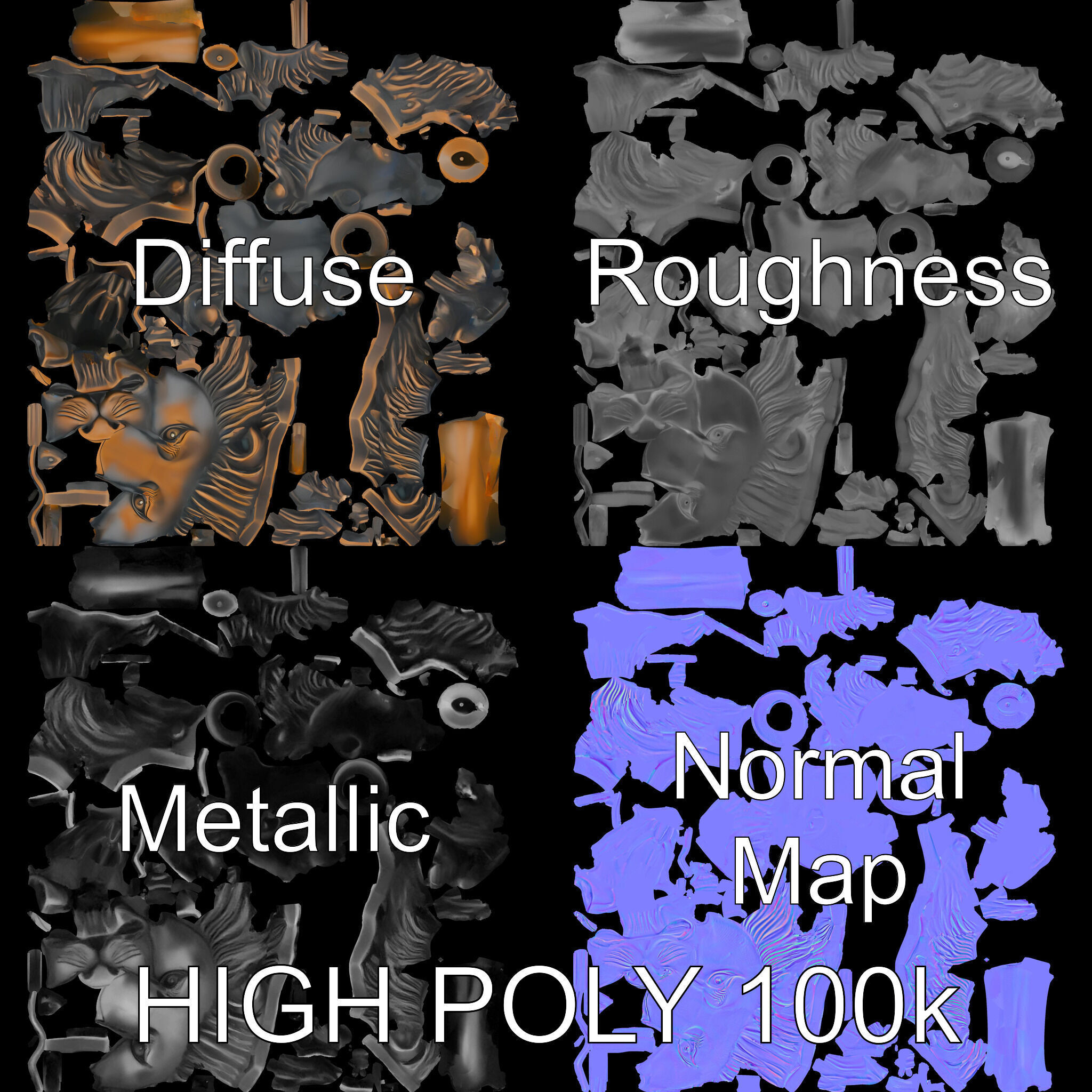 Lion Head Door Knocker Model Pack Low-poly 3D model_2