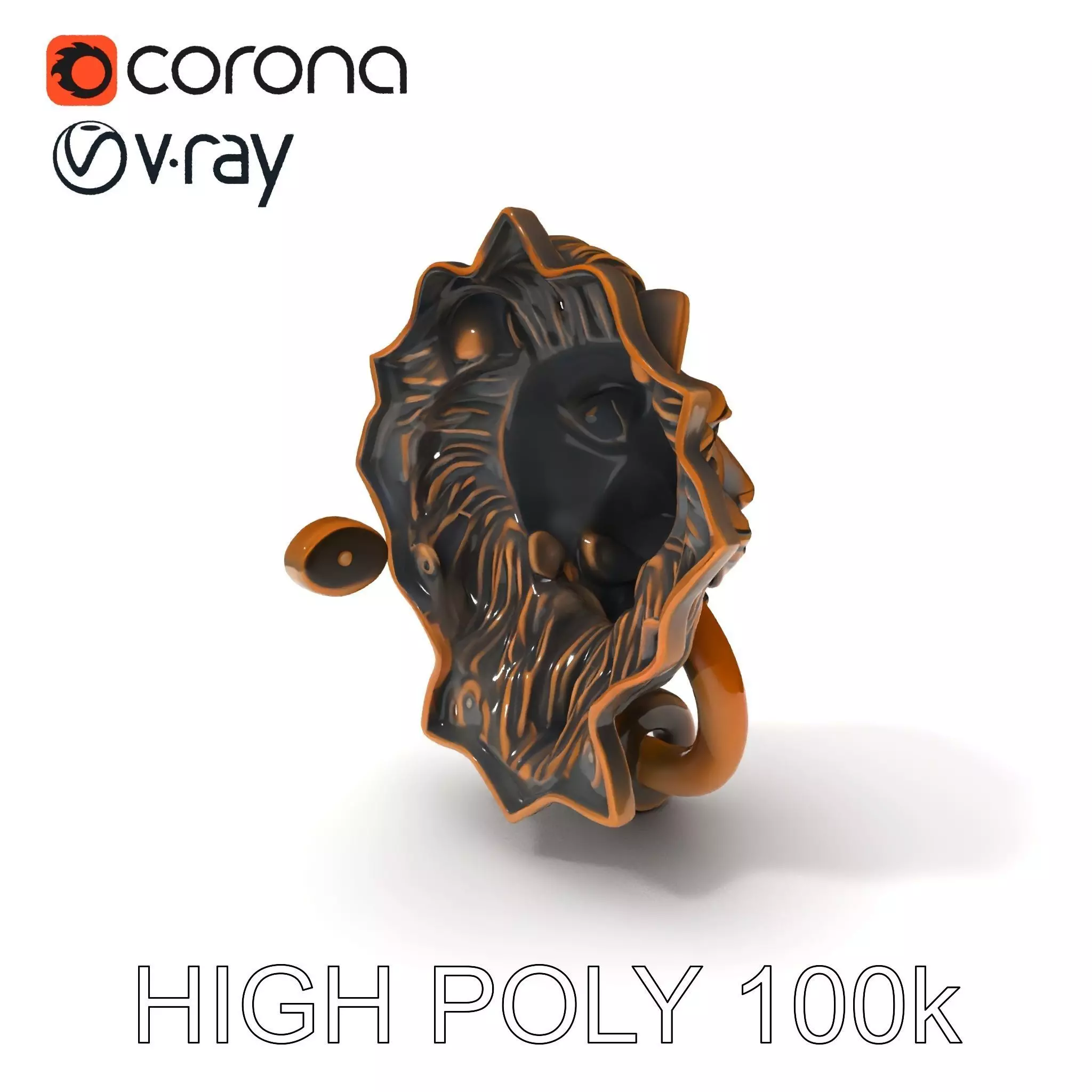 Lion Head Door Knocker Model Pack Low-poly 3D model_0