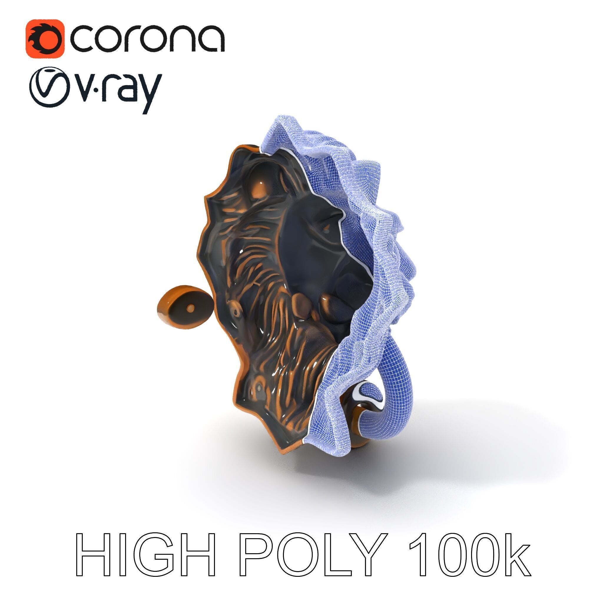 Lion Head Door Knocker Model Pack Low-poly 3D model_3