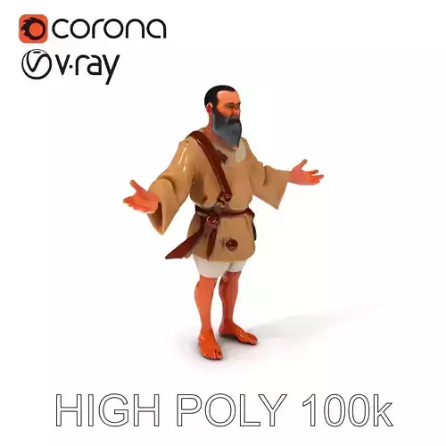 Medieval Villager D Character Model with Beard and Tunic Low-poly 3D model