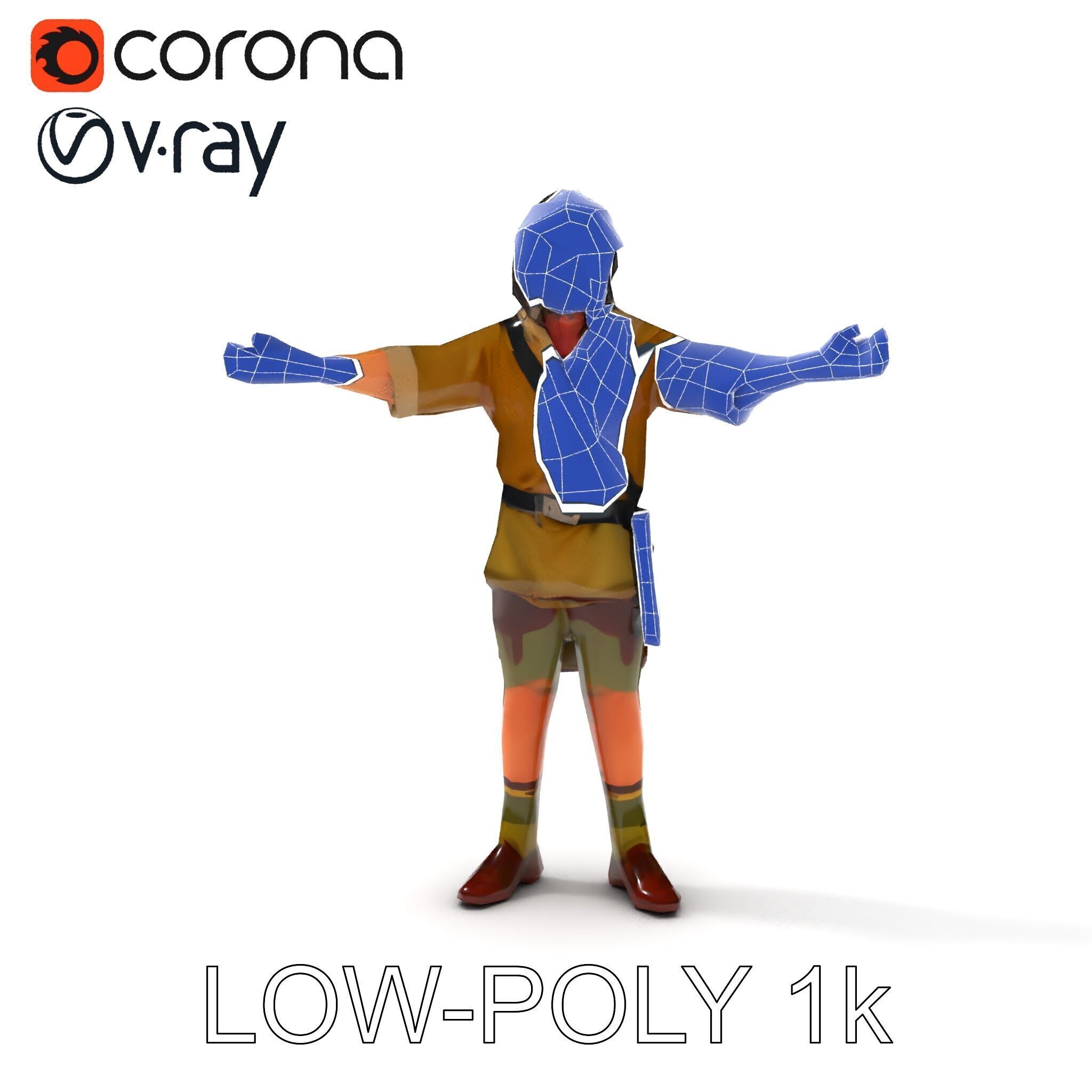 Rugged Medieval Wanderer D Character Model Fully Rigged Low-poly 3D model_23