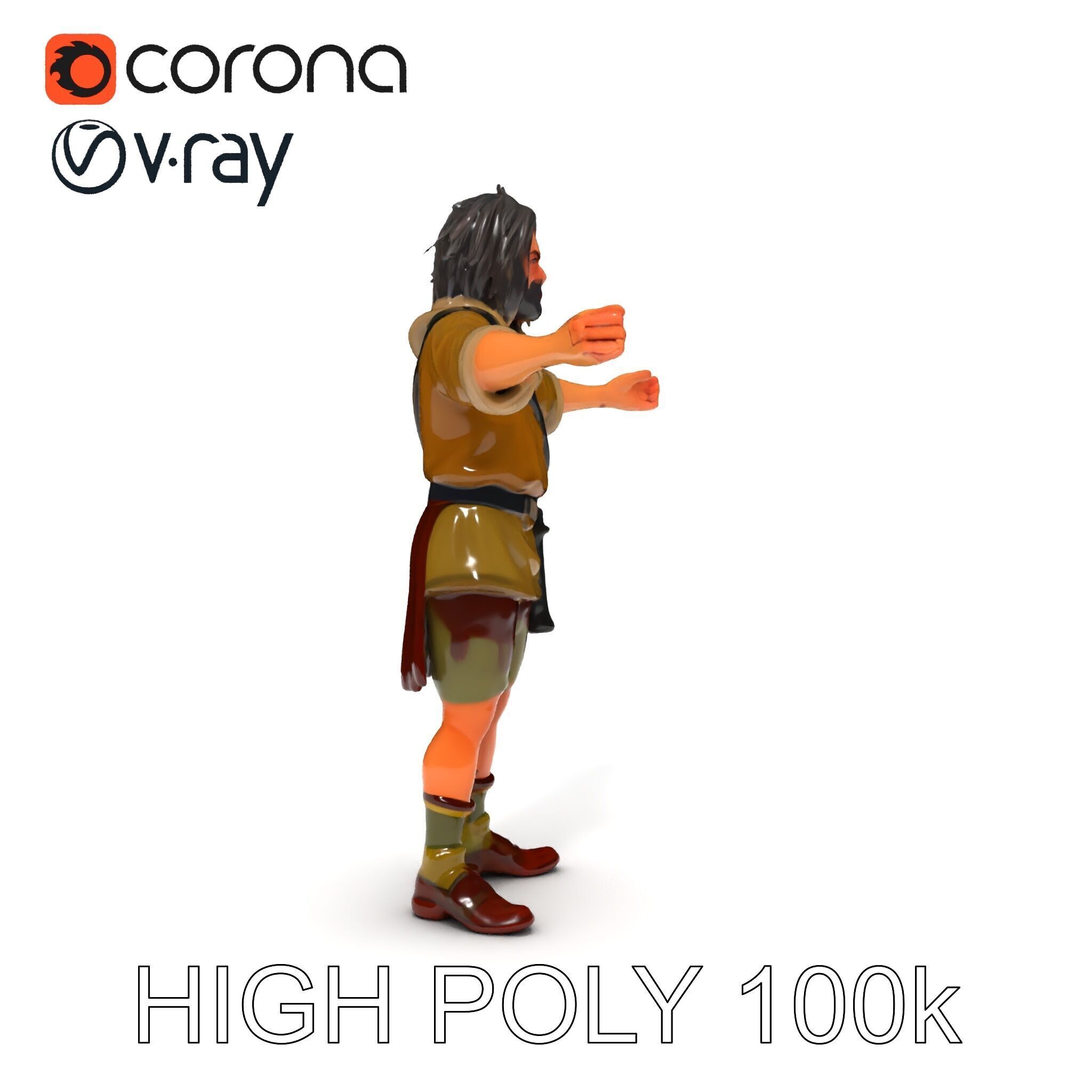 Rugged Medieval Wanderer D Character Model Fully Rigged Low-poly 3D model_14