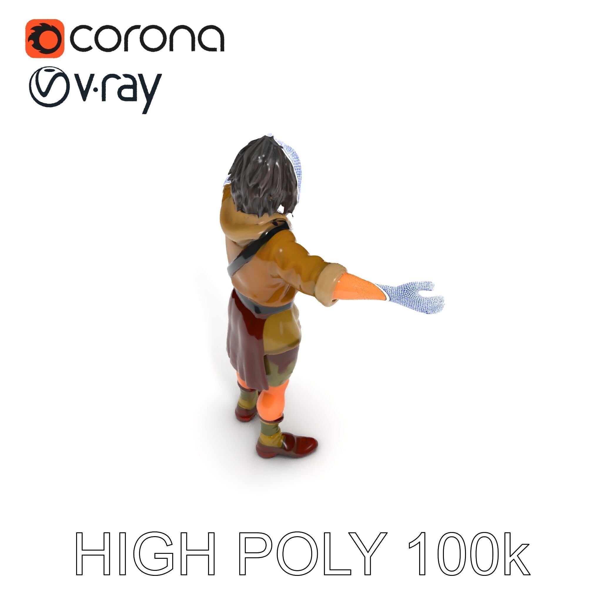 Rugged Medieval Wanderer D Character Model Fully Rigged Low-poly 3D model_33
