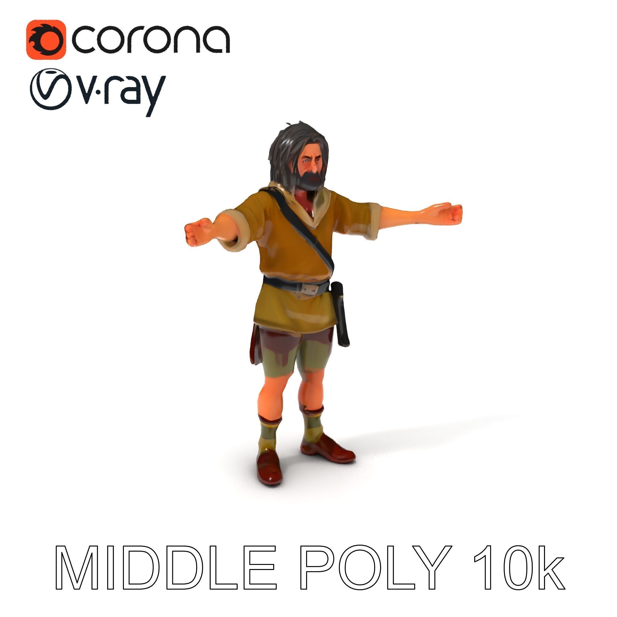 Rugged Medieval Wanderer D Character Model Fully Rigged Low-poly 3D model_25