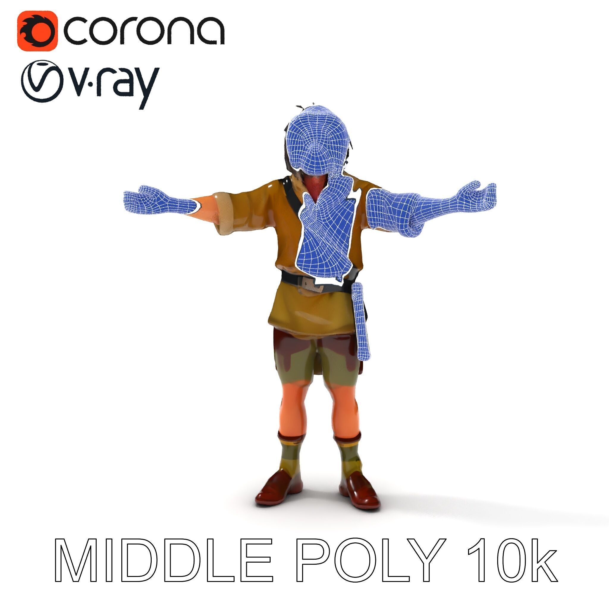 Rugged Medieval Wanderer D Character Model Fully Rigged Low-poly 3D model_37