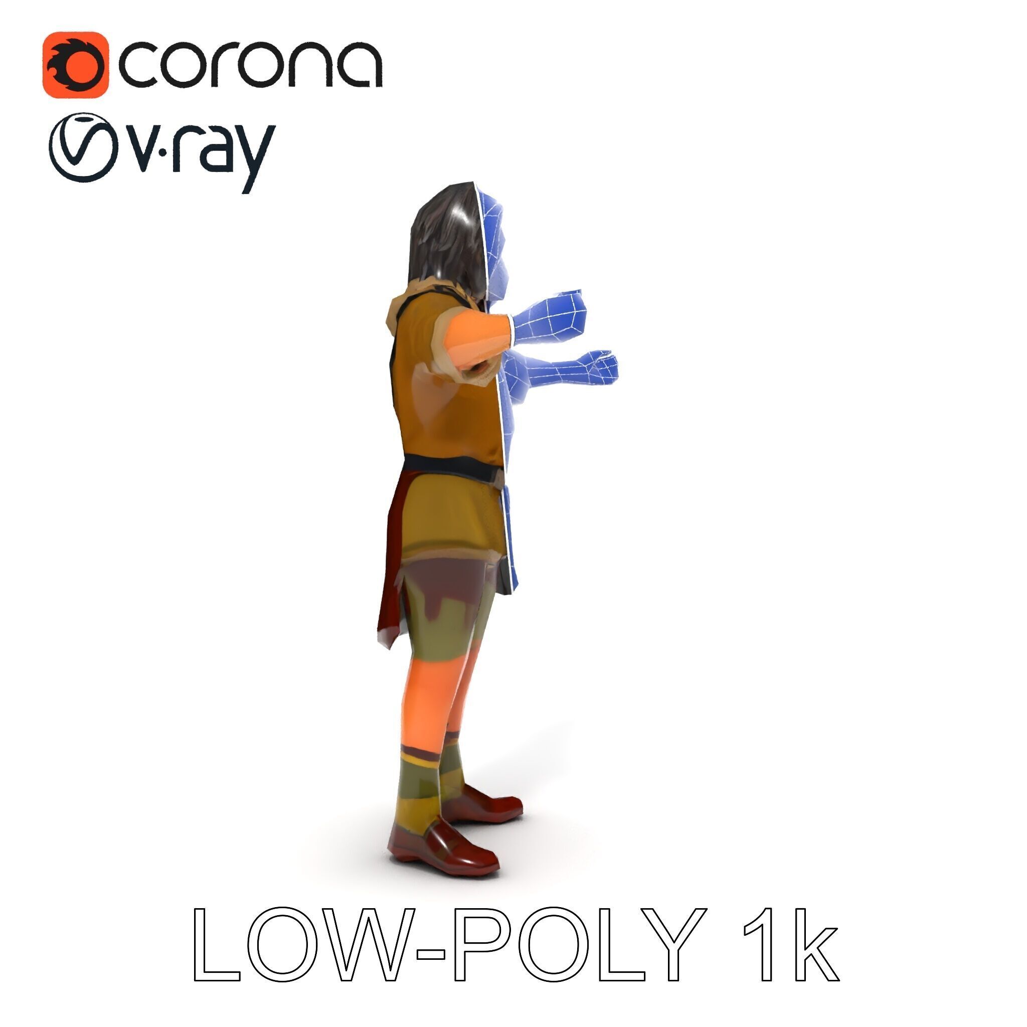 Rugged Medieval Wanderer D Character Model Fully Rigged Low-poly 3D model_13