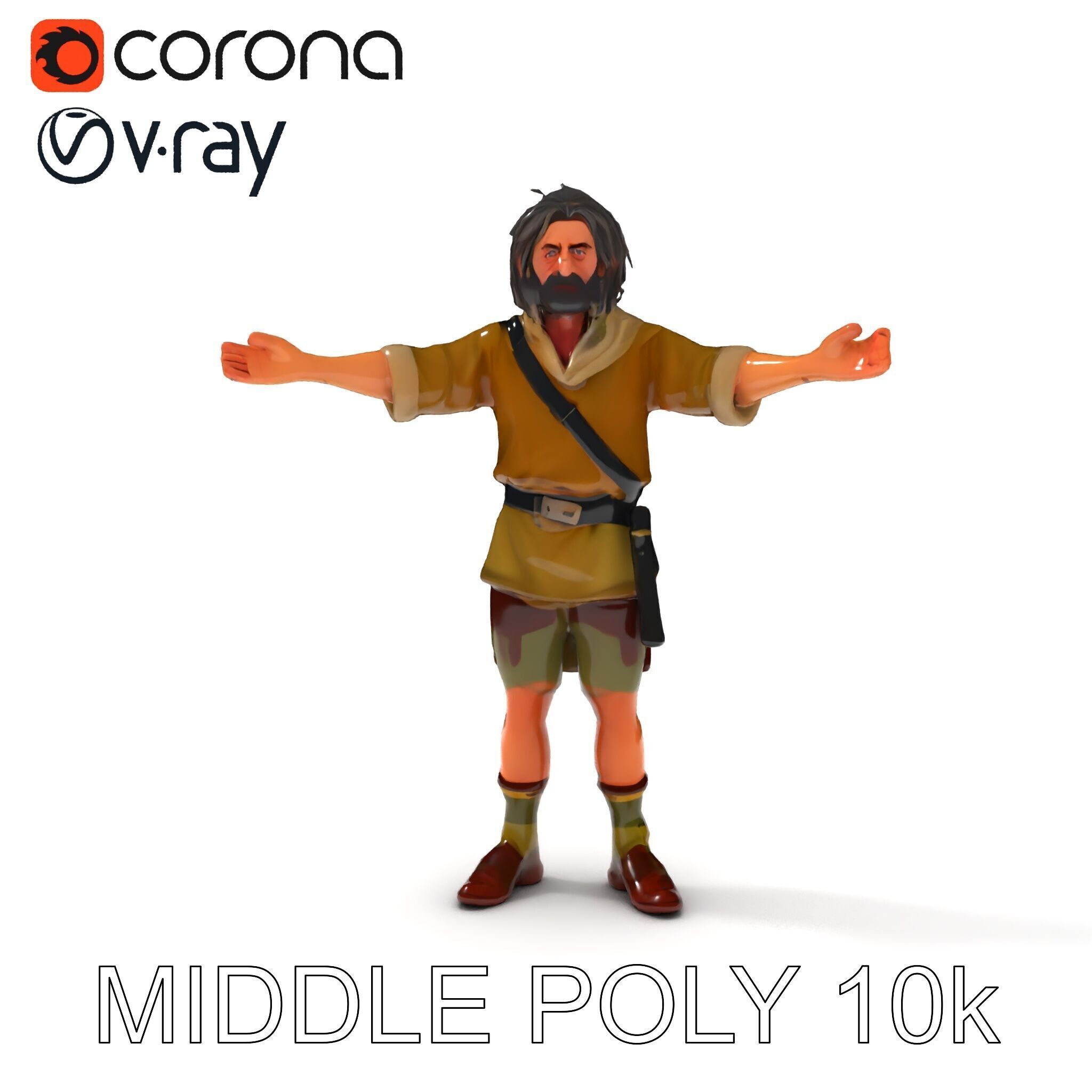 Rugged Medieval Wanderer D Character Model Fully Rigged Low-poly 3D model_12
