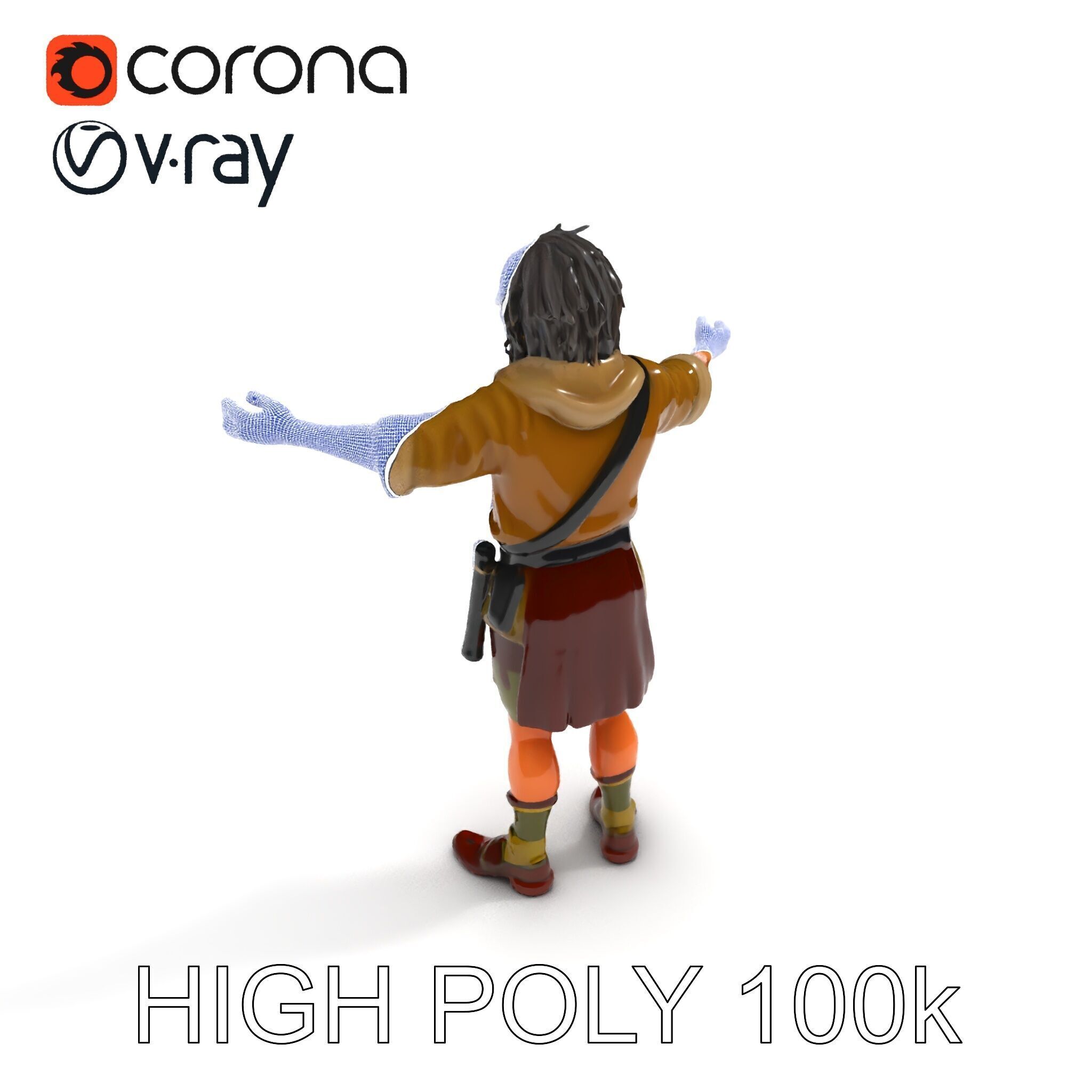 Rugged Medieval Wanderer D Character Model Fully Rigged Low-poly 3D model_8
