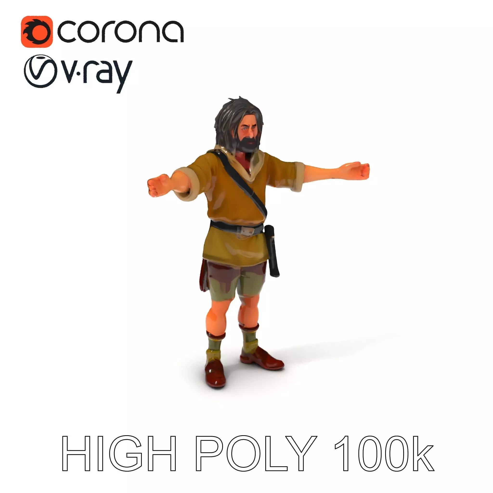 Rugged Medieval Wanderer D Character Model Fully Rigged Low-poly 3D model_0