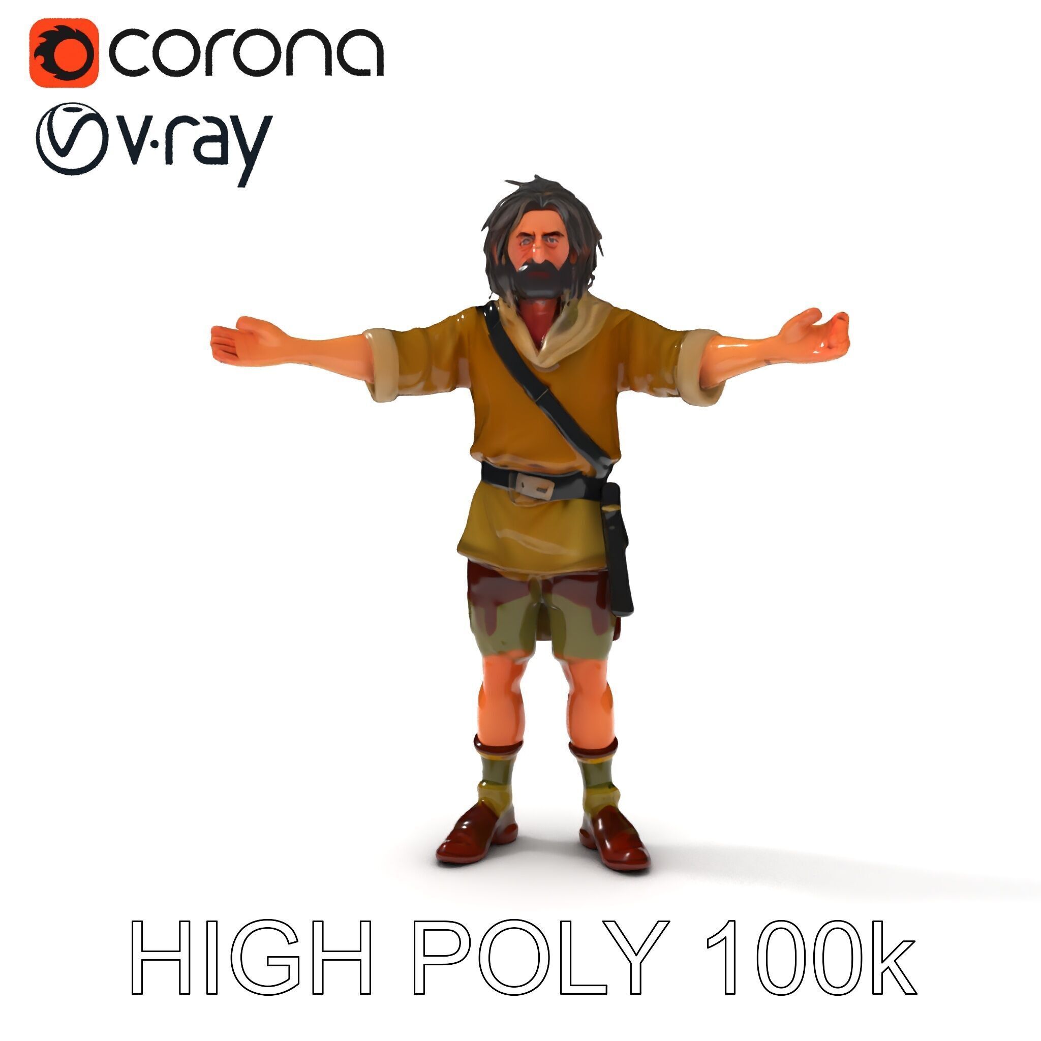 Rugged Medieval Wanderer D Character Model Fully Rigged Low-poly 3D model_24