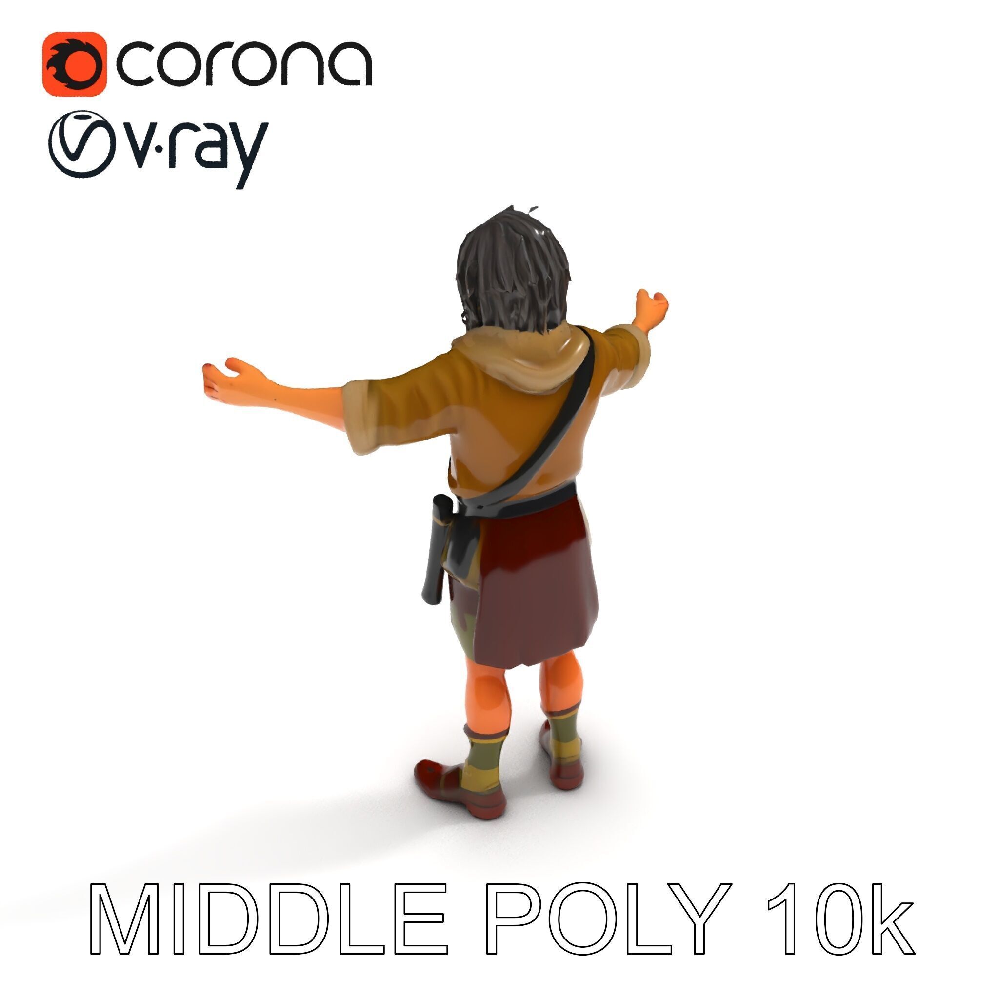 Rugged Medieval Wanderer D Character Model Fully Rigged Low-poly 3D model_34