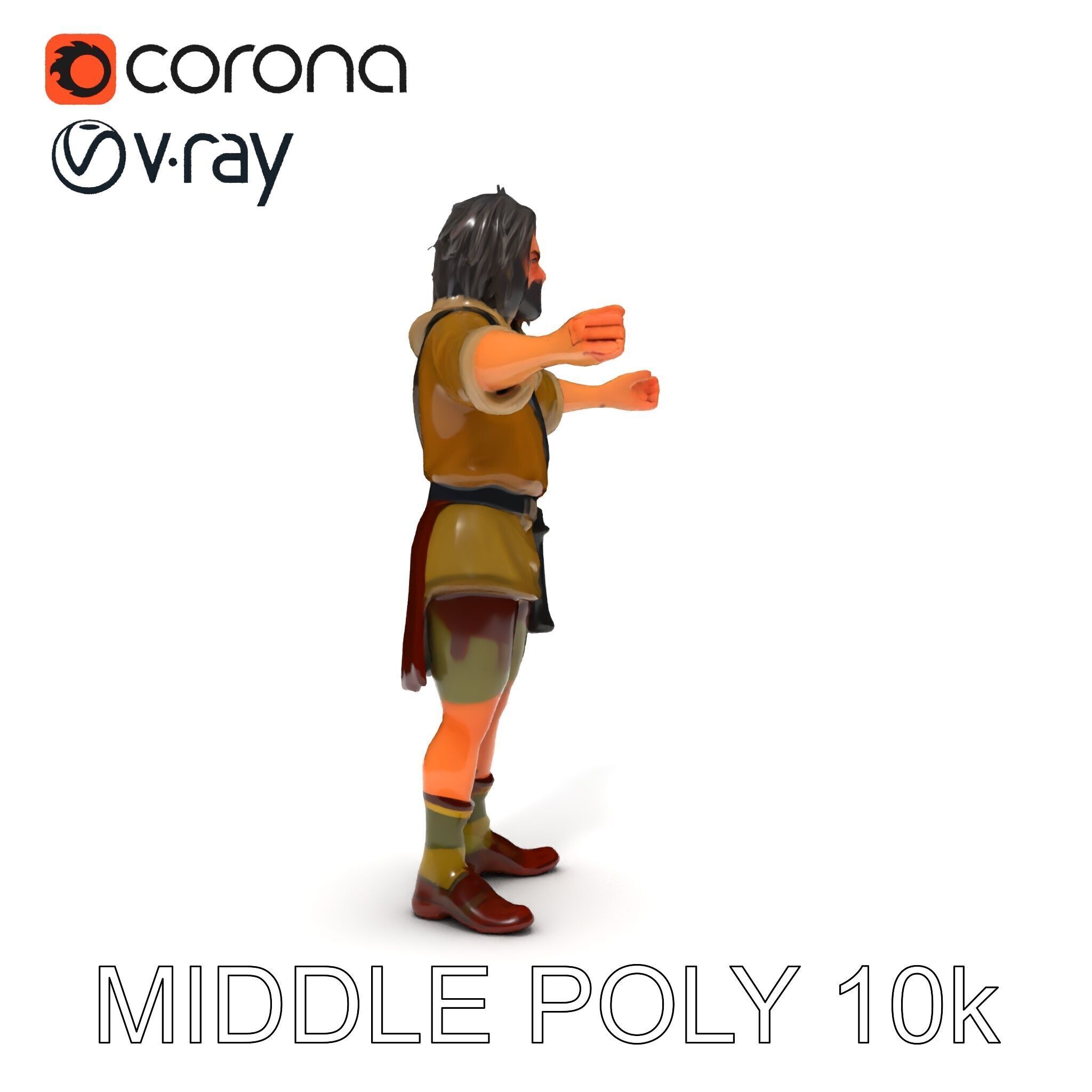 Rugged Medieval Wanderer D Character Model Fully Rigged Low-poly 3D model_6