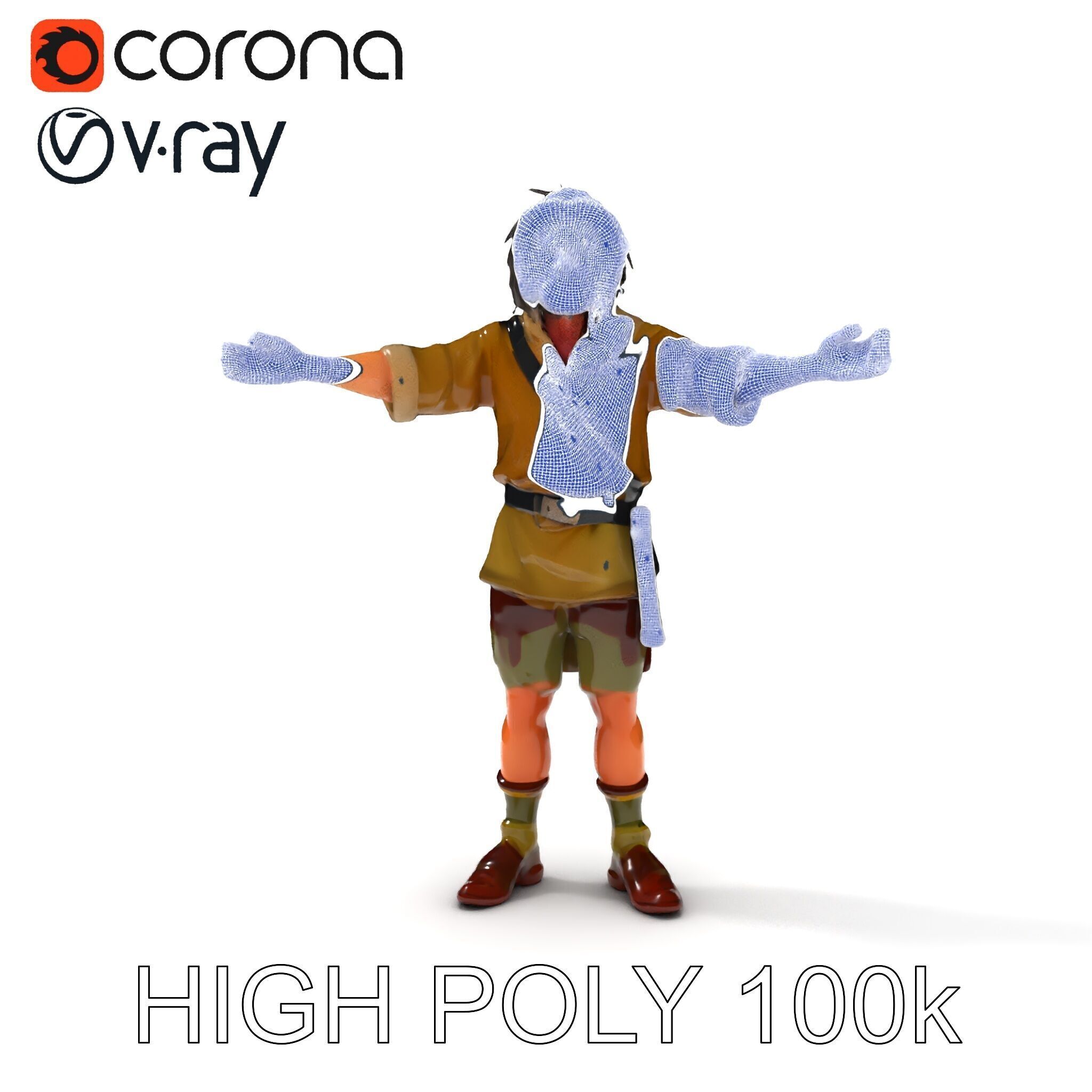 Rugged Medieval Wanderer D Character Model Fully Rigged Low-poly 3D model_11