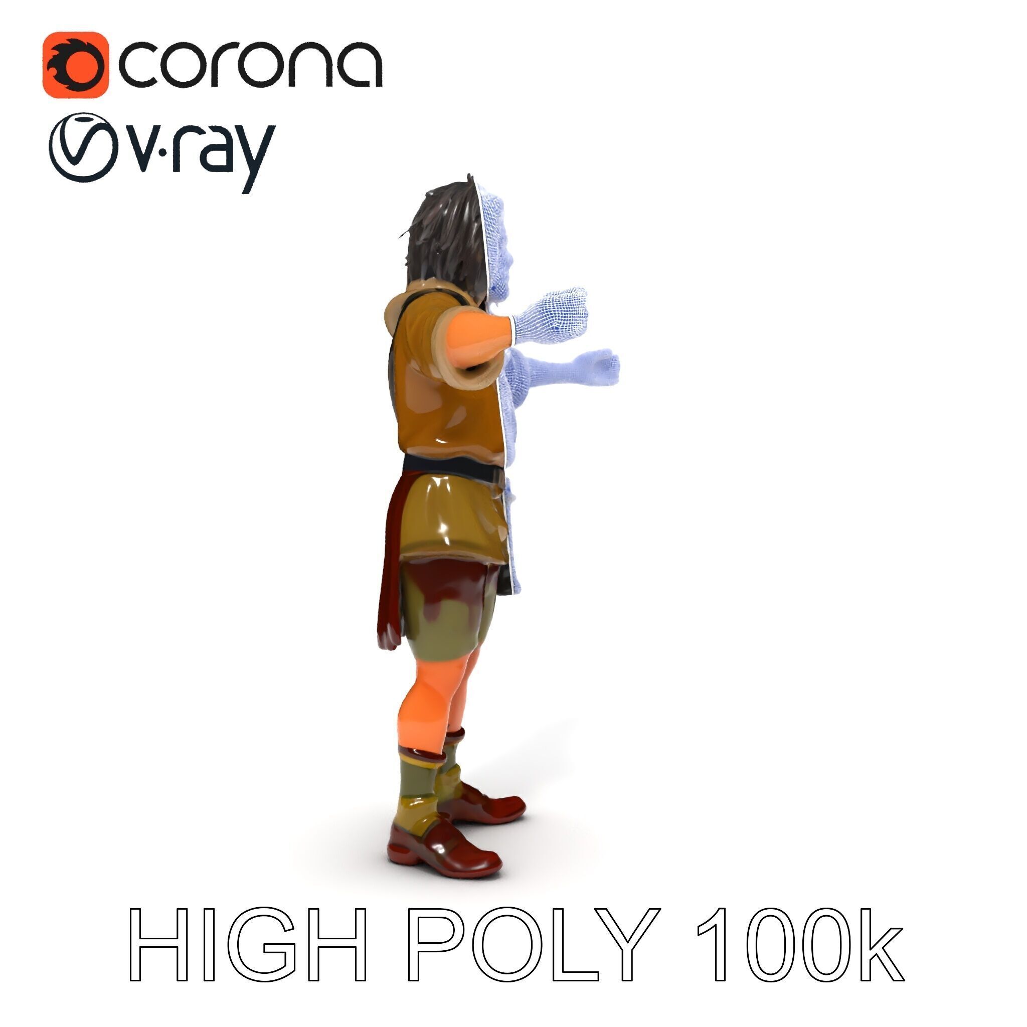 Rugged Medieval Wanderer D Character Model Fully Rigged Low-poly 3D model_30