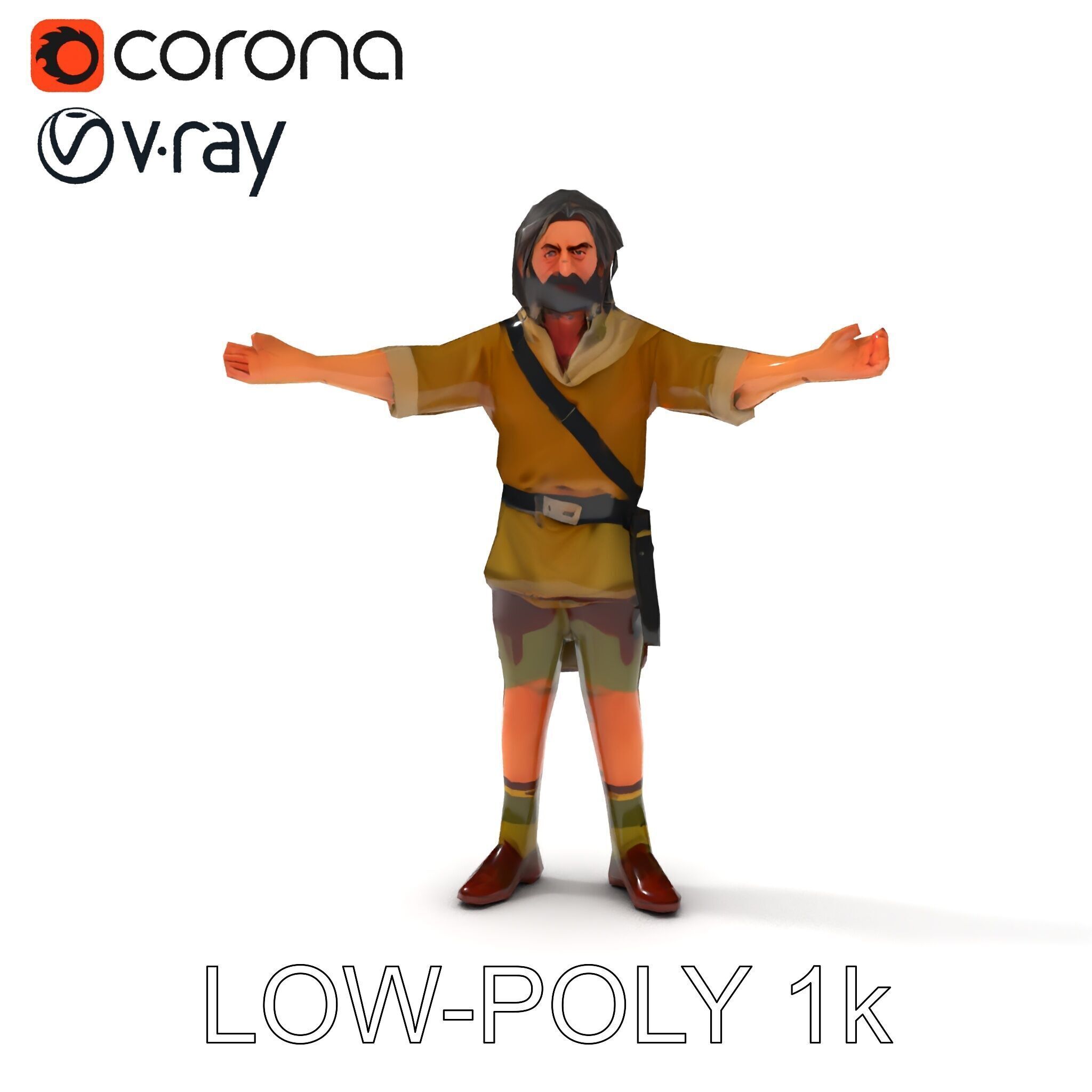 Rugged Medieval Wanderer D Character Model Fully Rigged Low-poly 3D model_32