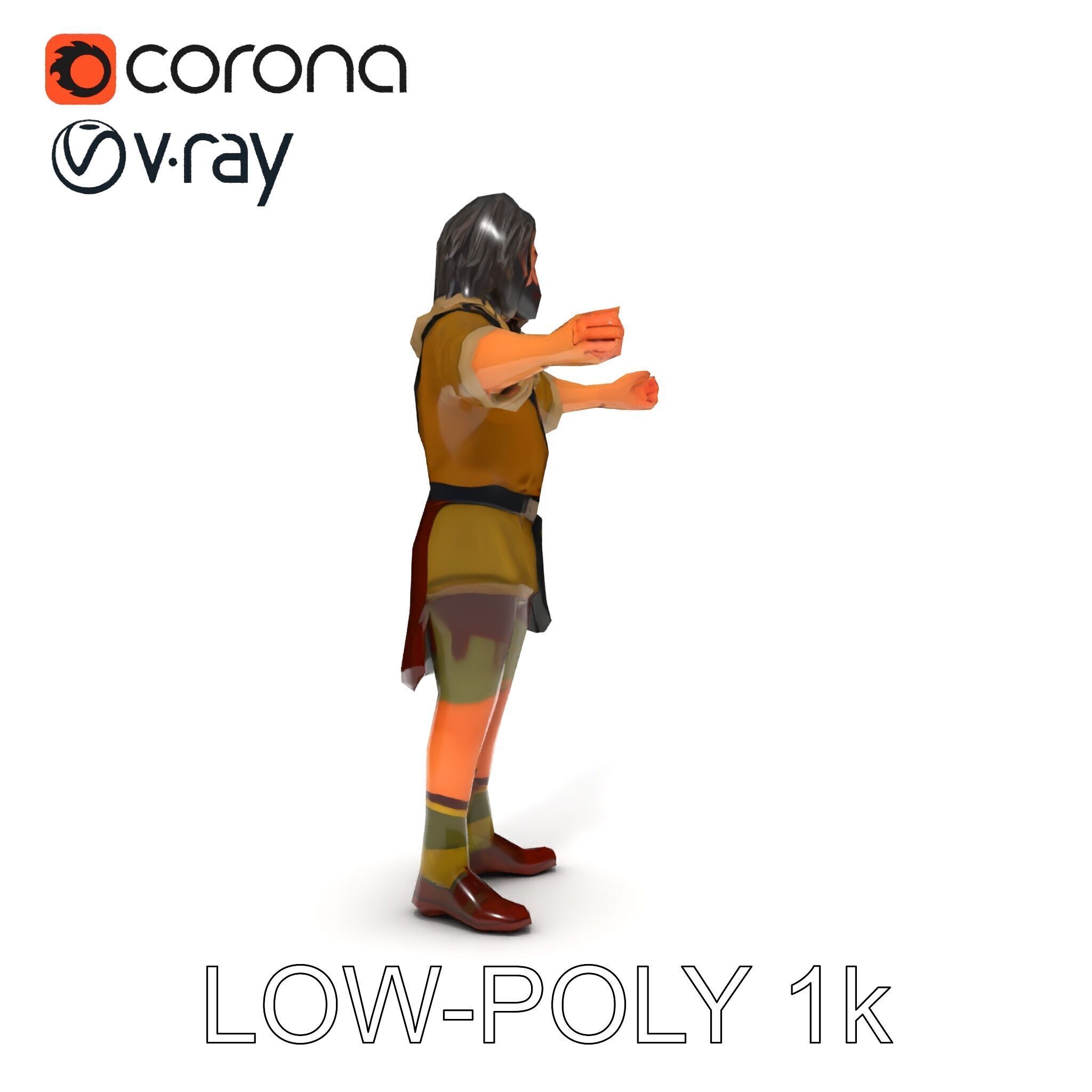 Rugged Medieval Wanderer D Character Model Fully Rigged Low-poly 3D model_7