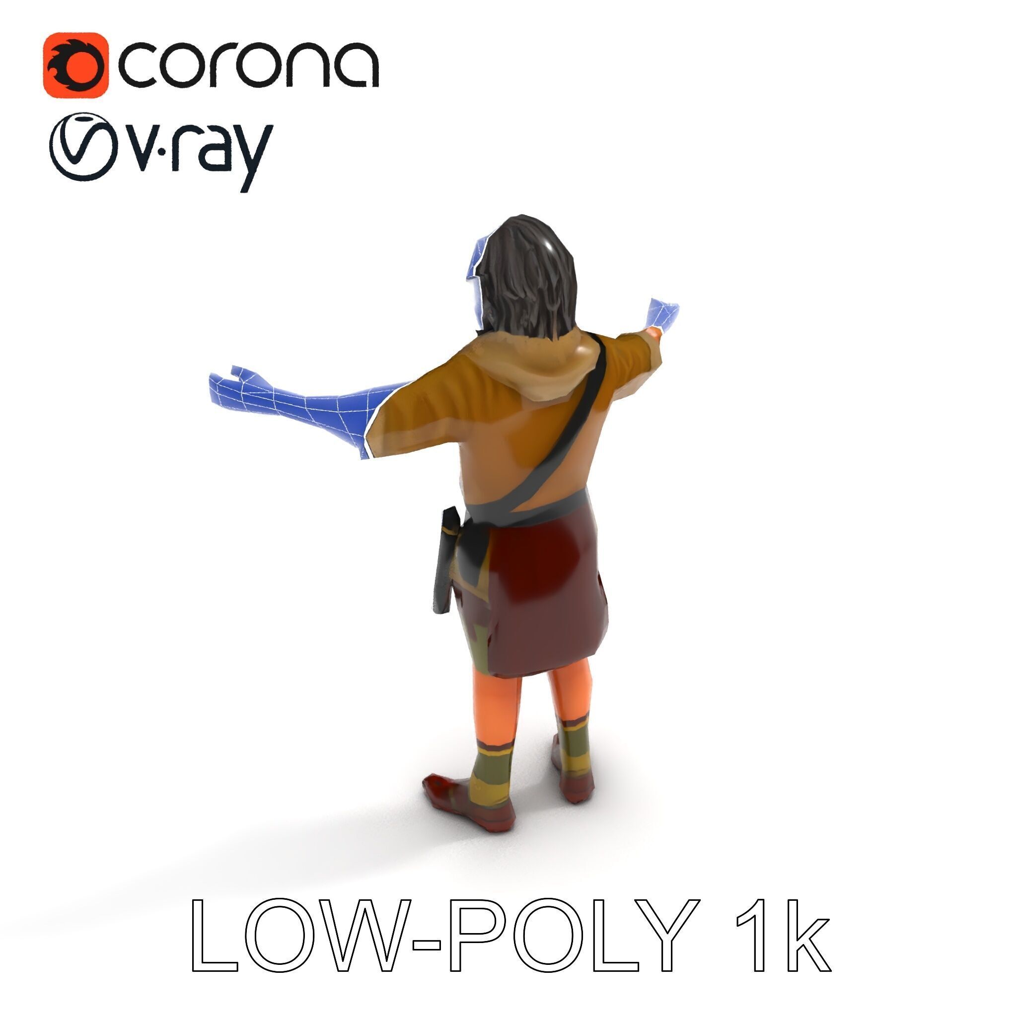 Rugged Medieval Wanderer D Character Model Fully Rigged Low-poly 3D model_16