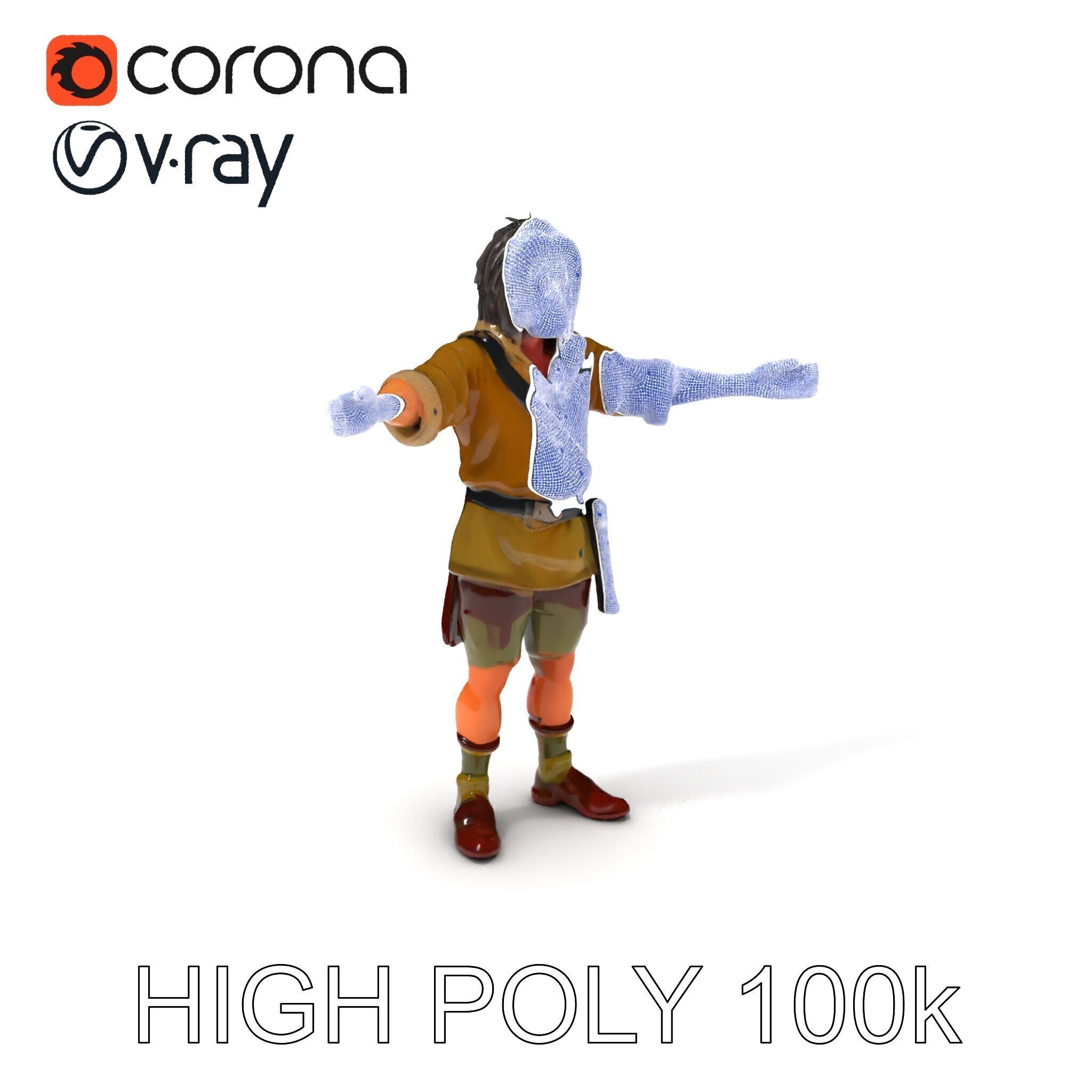 Rugged Medieval Wanderer D Character Model Fully Rigged Low-poly 3D model_3