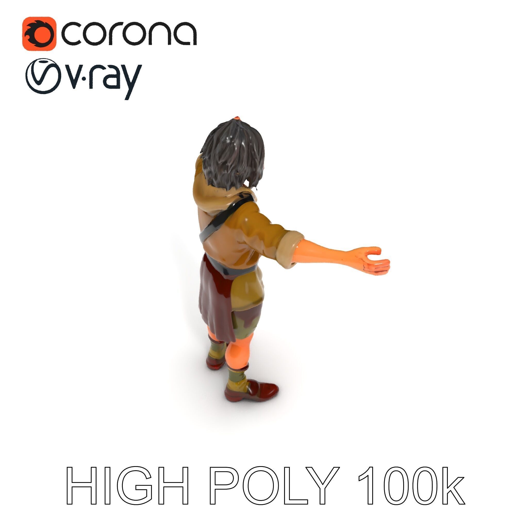 Rugged Medieval Wanderer D Character Model Fully Rigged Low-poly 3D model_19