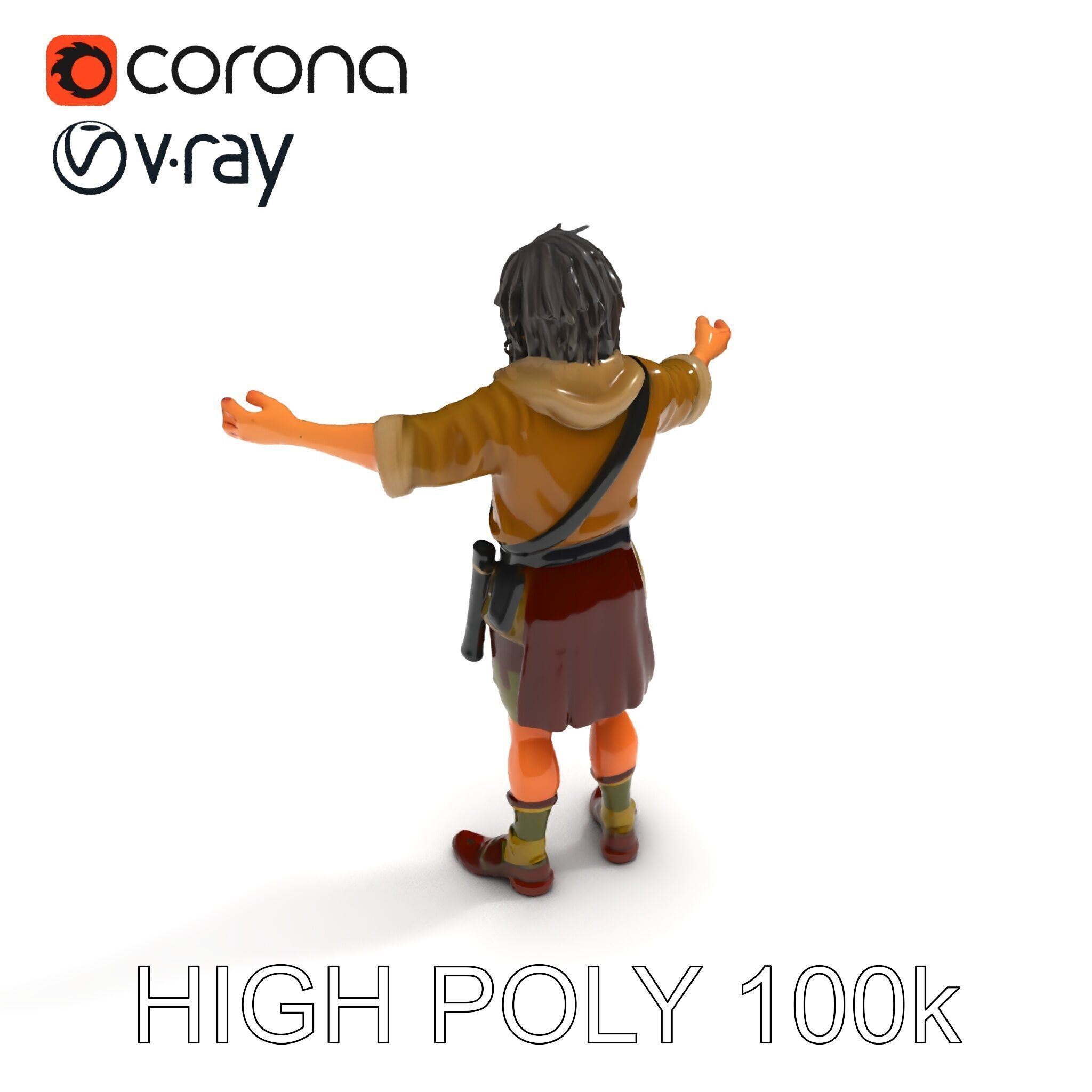 Rugged Medieval Wanderer D Character Model Fully Rigged Low-poly 3D model_27