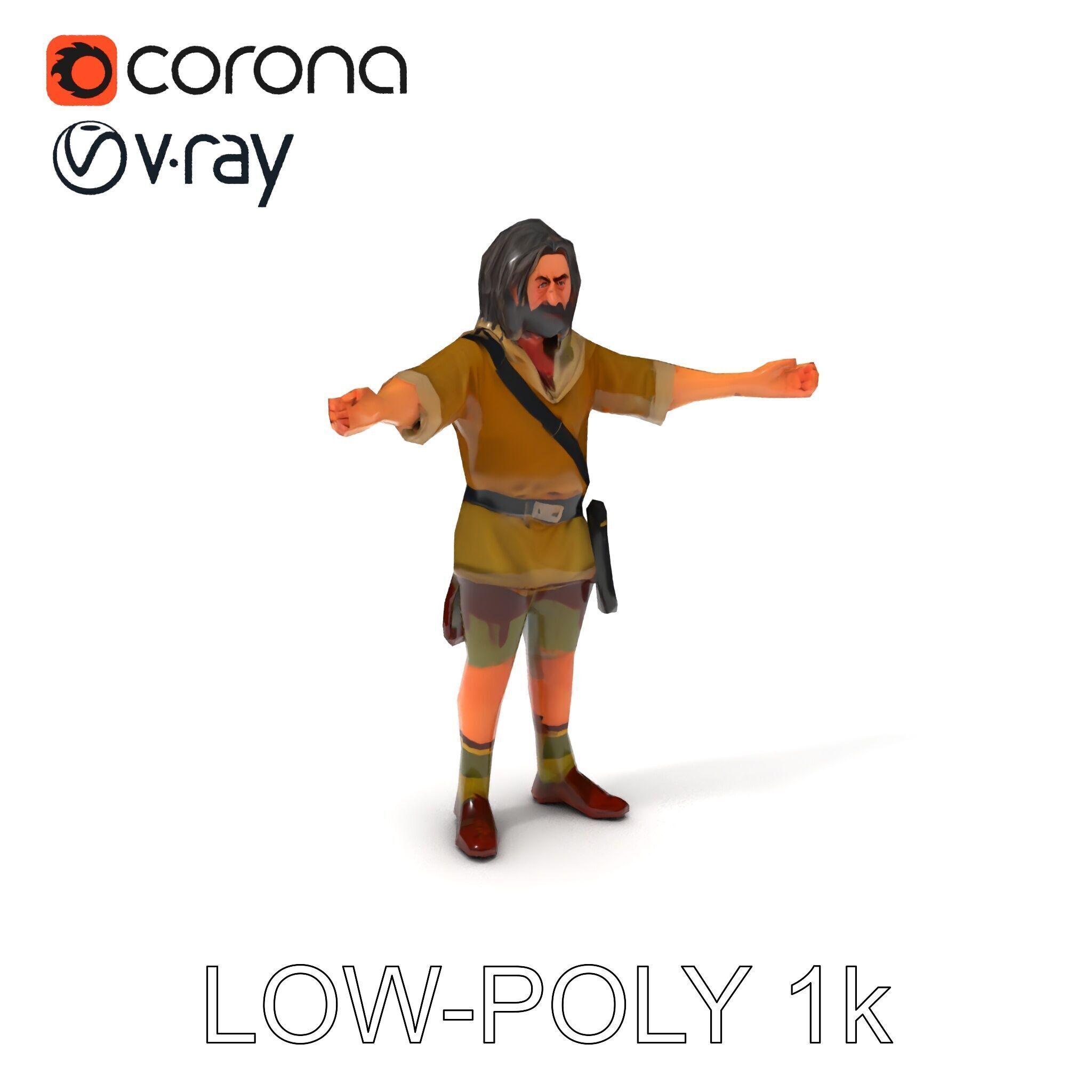 Rugged Medieval Wanderer D Character Model Fully Rigged Low-poly 3D model_10