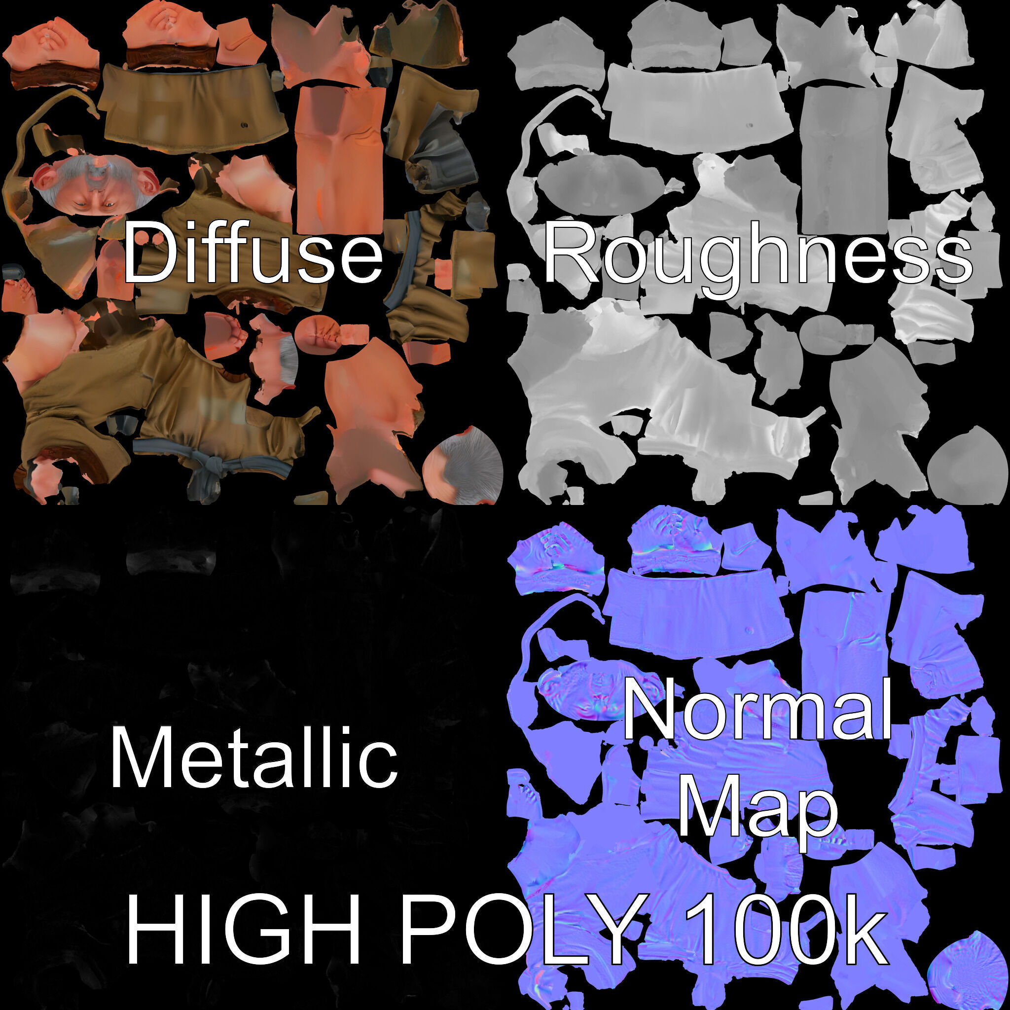 Medieval Peasant Male D Character Model with Detailed Textures Low-poly 3D model_2