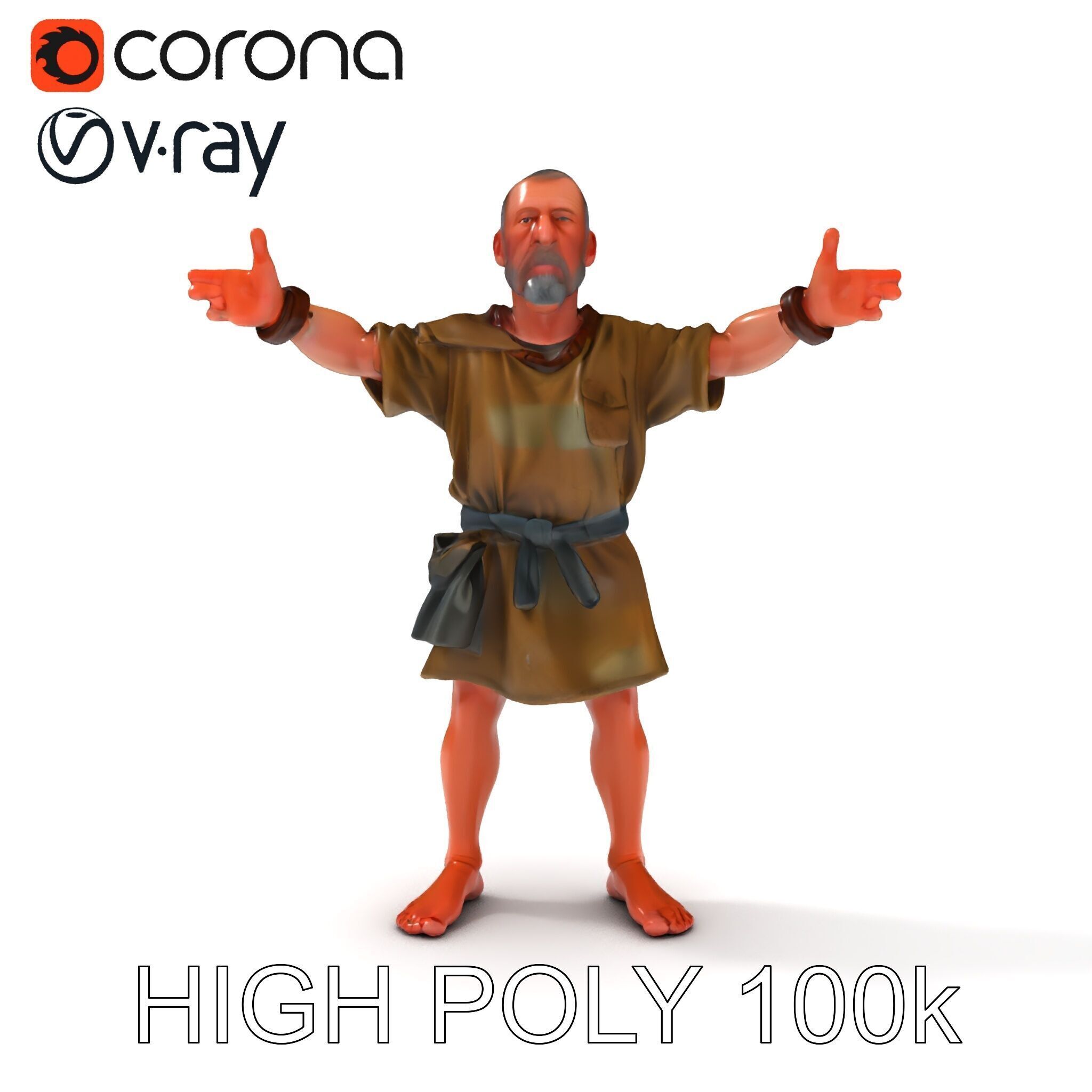 Medieval Peasant Male D Character Model with Detailed Textures Low-poly 3D model_8