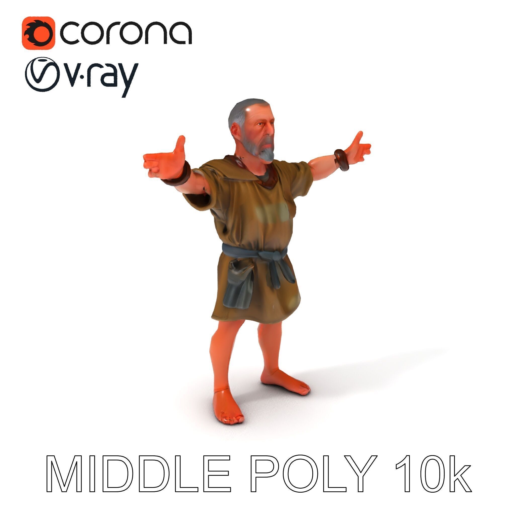 Medieval Peasant Male D Character Model with Detailed Textures Low-poly 3D model_25
