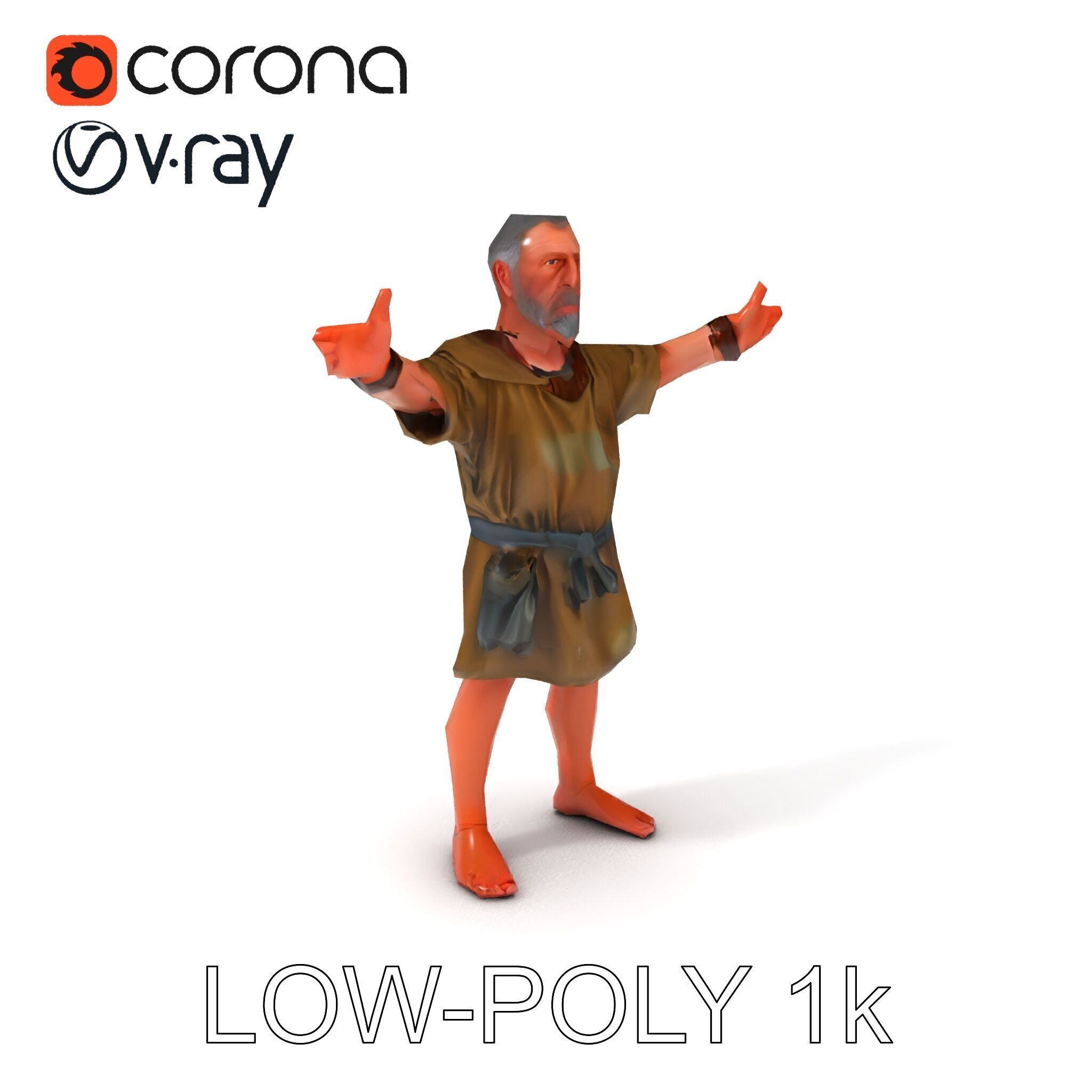 Medieval Peasant Male D Character Model with Detailed Textures Low-poly 3D model_19