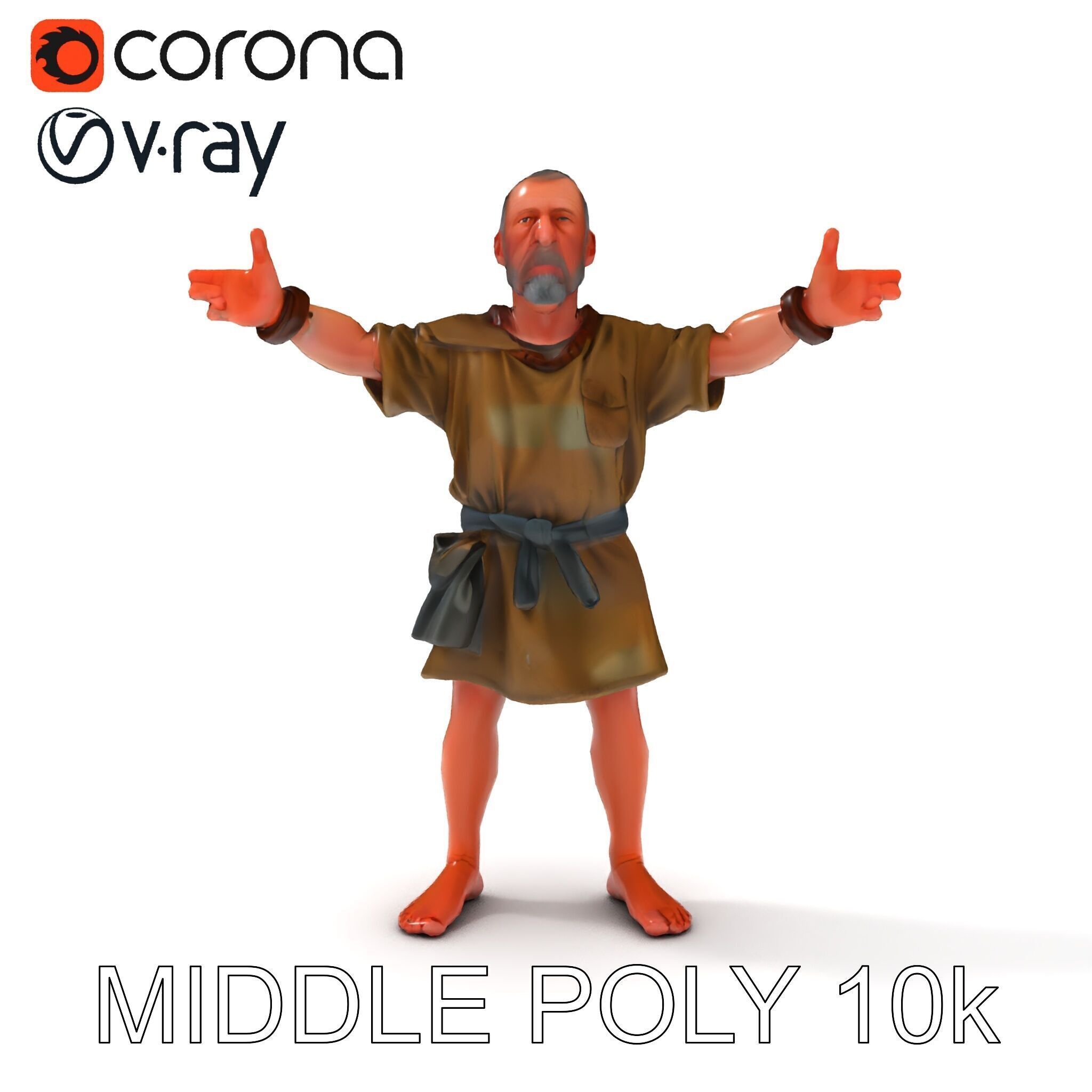 Medieval Peasant Male D Character Model with Detailed Textures Low-poly 3D model_18