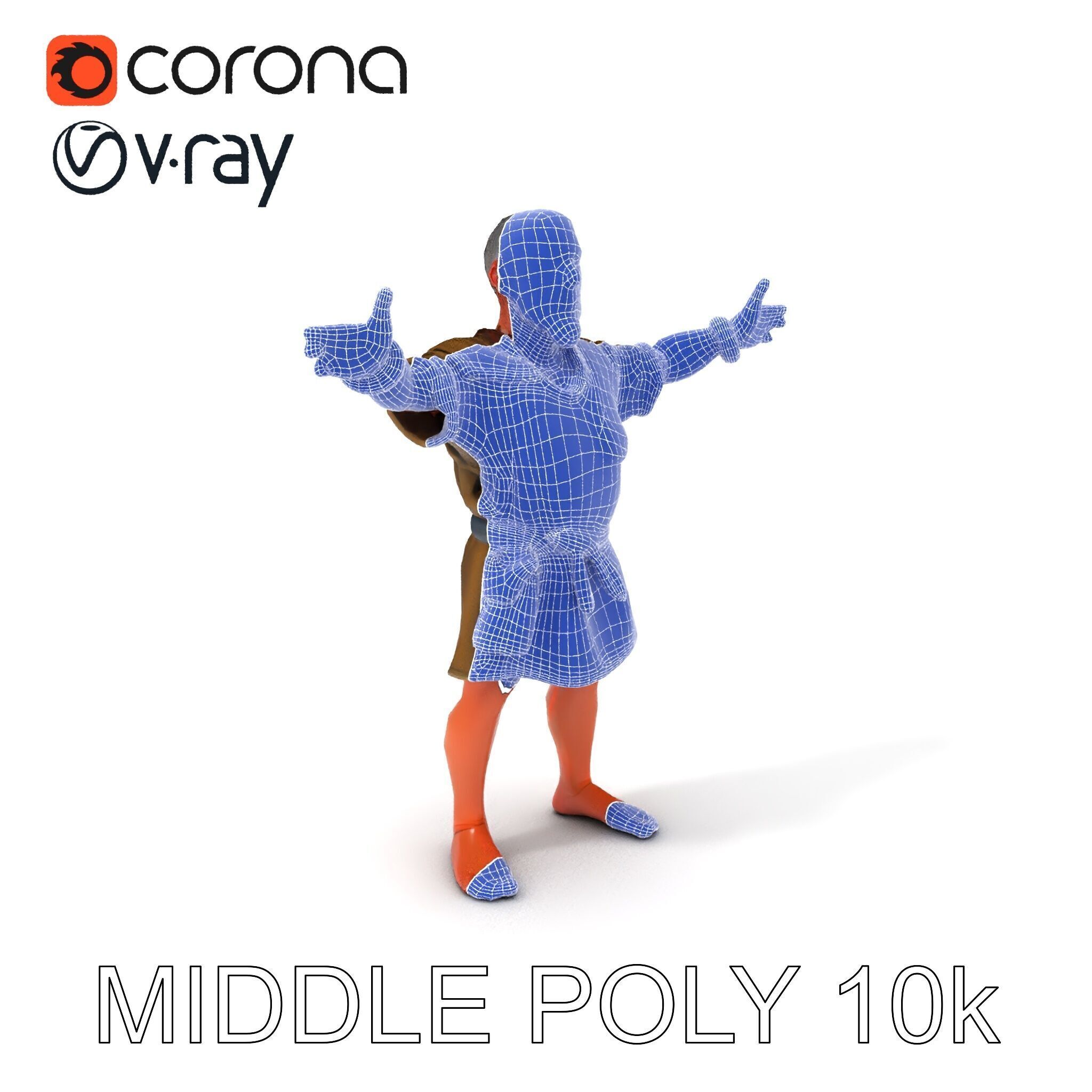 Medieval Peasant Male D Character Model with Detailed Textures Low-poly 3D model_37