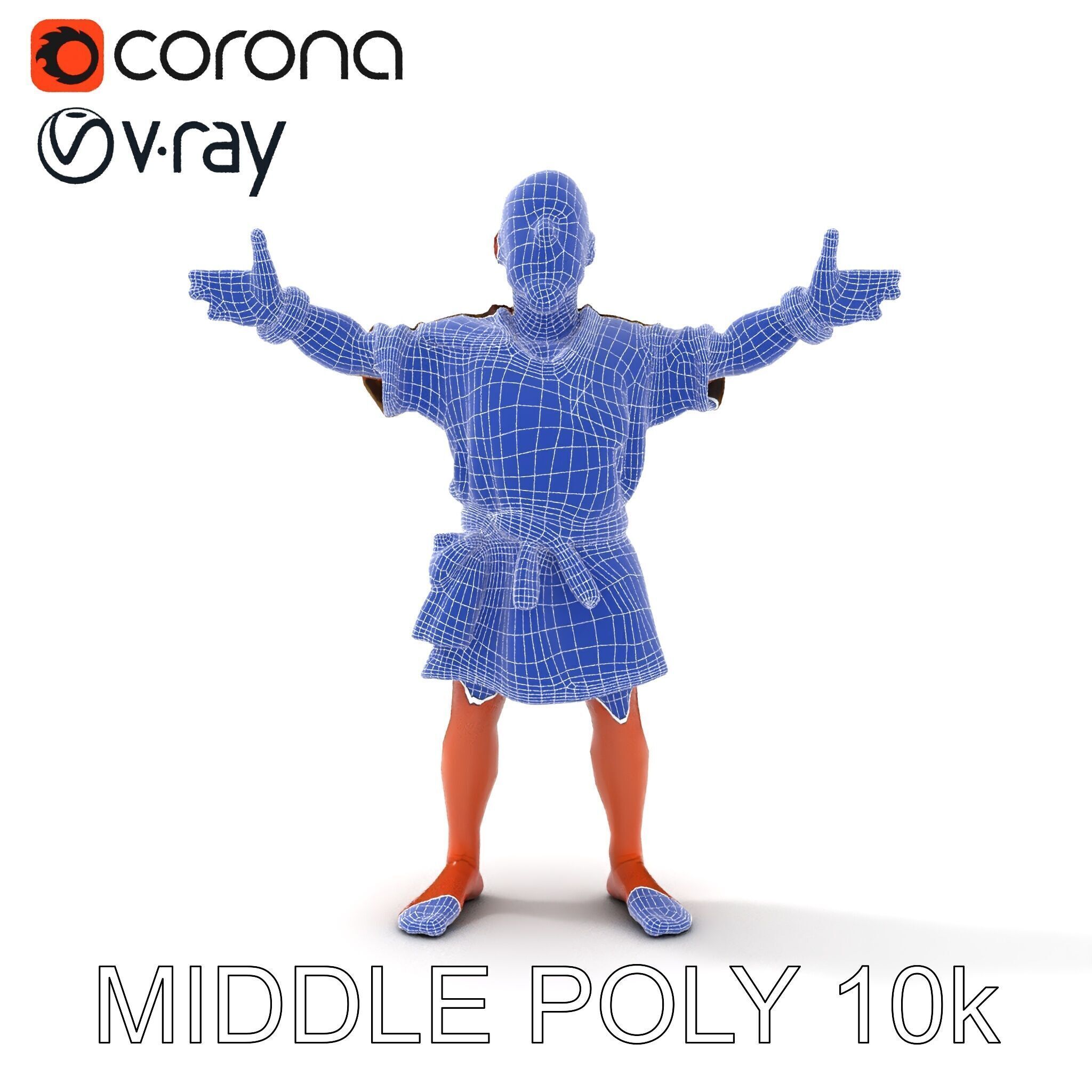 Medieval Peasant Male D Character Model with Detailed Textures Low-poly 3D model_6
