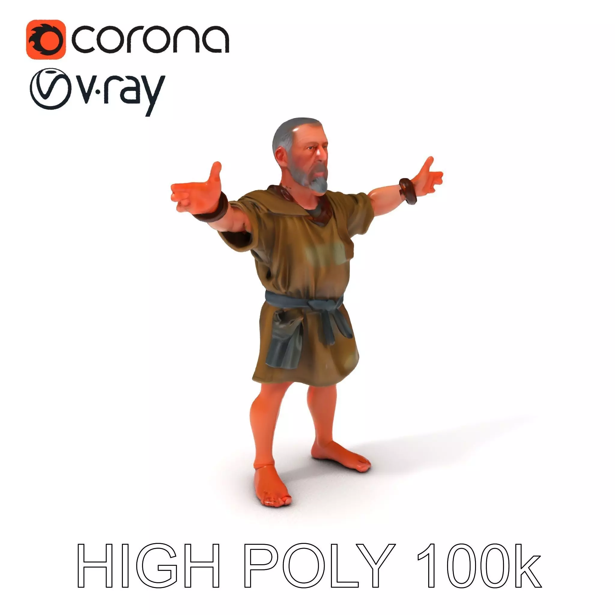 Medieval Peasant Male D Character Model with Detailed Textures Low-poly 3D model_0