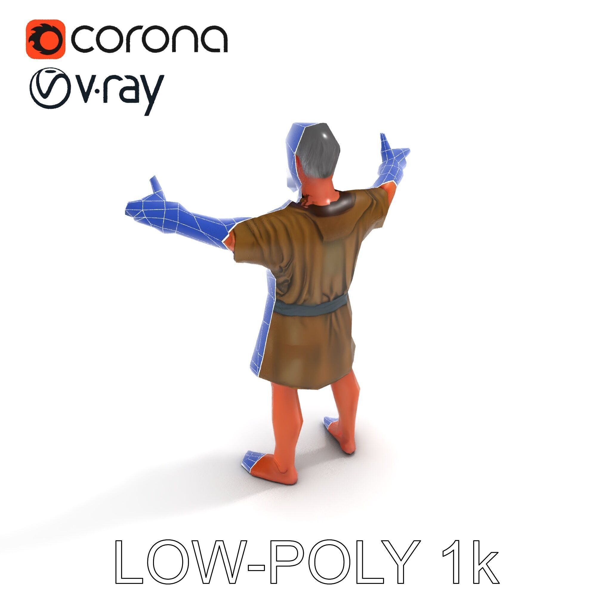 Medieval Peasant Male D Character Model with Detailed Textures Low-poly 3D model_13