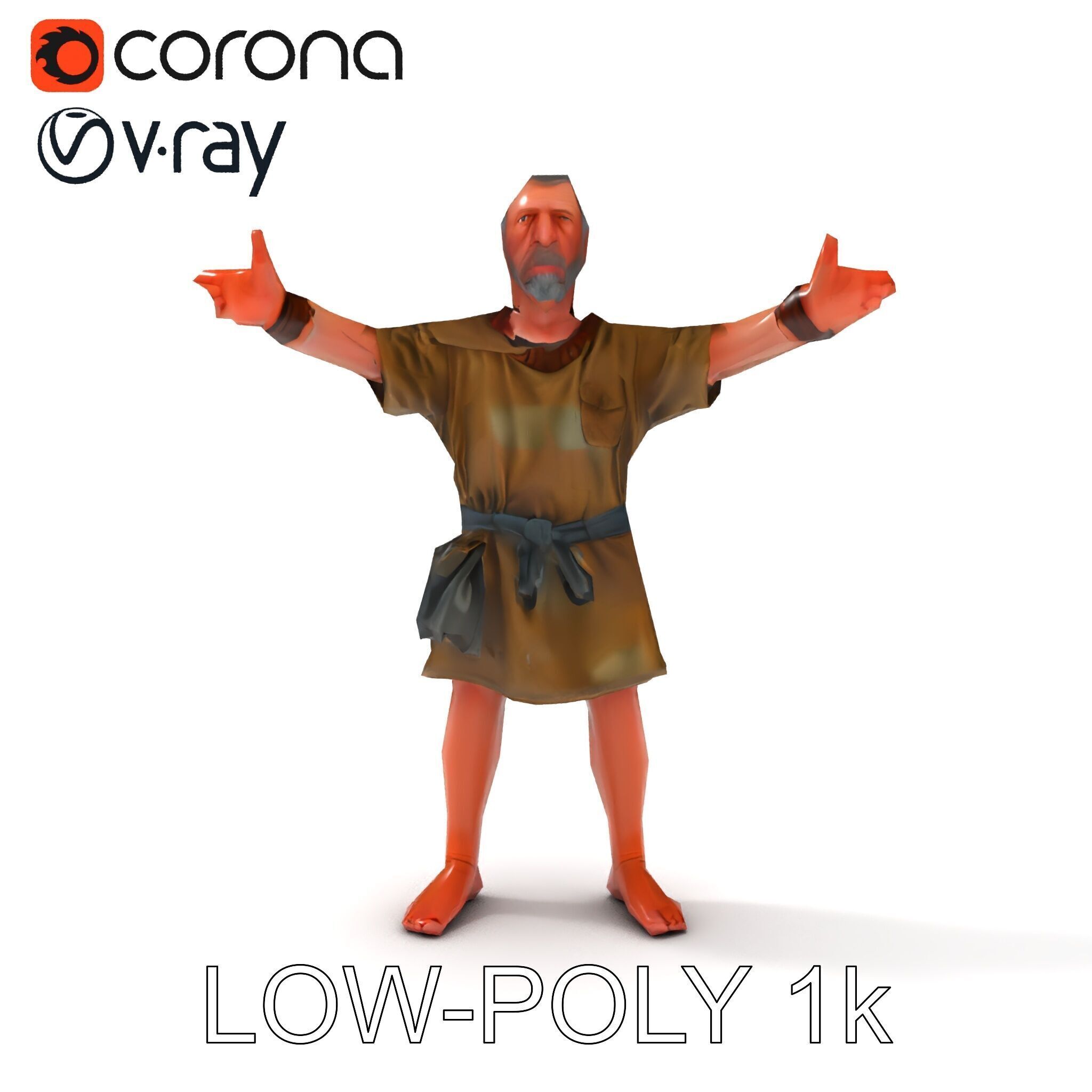 Medieval Peasant Male D Character Model with Detailed Textures Low-poly 3D model_34