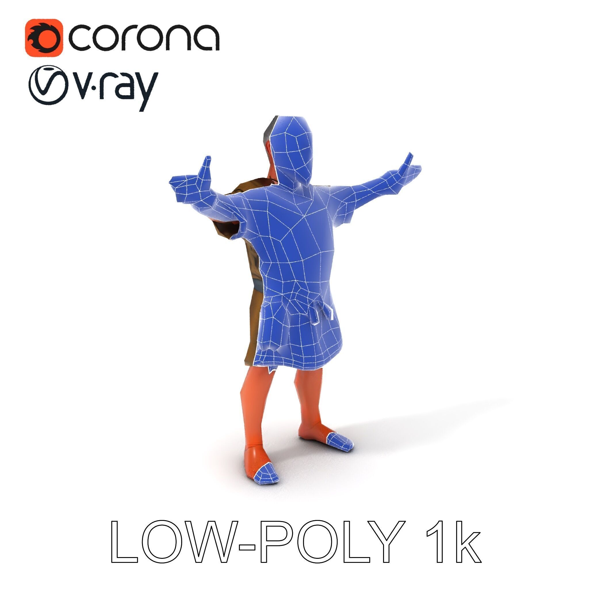 Medieval Peasant Male D Character Model with Detailed Textures Low-poly 3D model_7