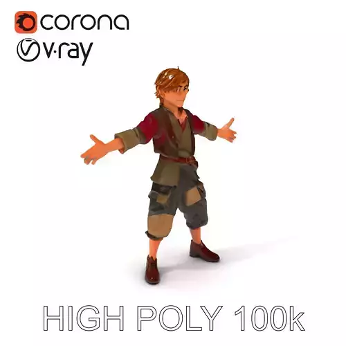 Young Adventurer D Character Model with Dynamic Outfit and Ve... Low-poly 3D model
