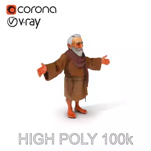 Old Bearded Man in Robe D Character Model with PBR Textures Low-poly 3D model