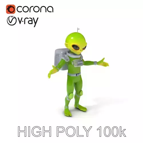 Green Alien Astronaut D Model with SciFi Space Suit and Big Eyes